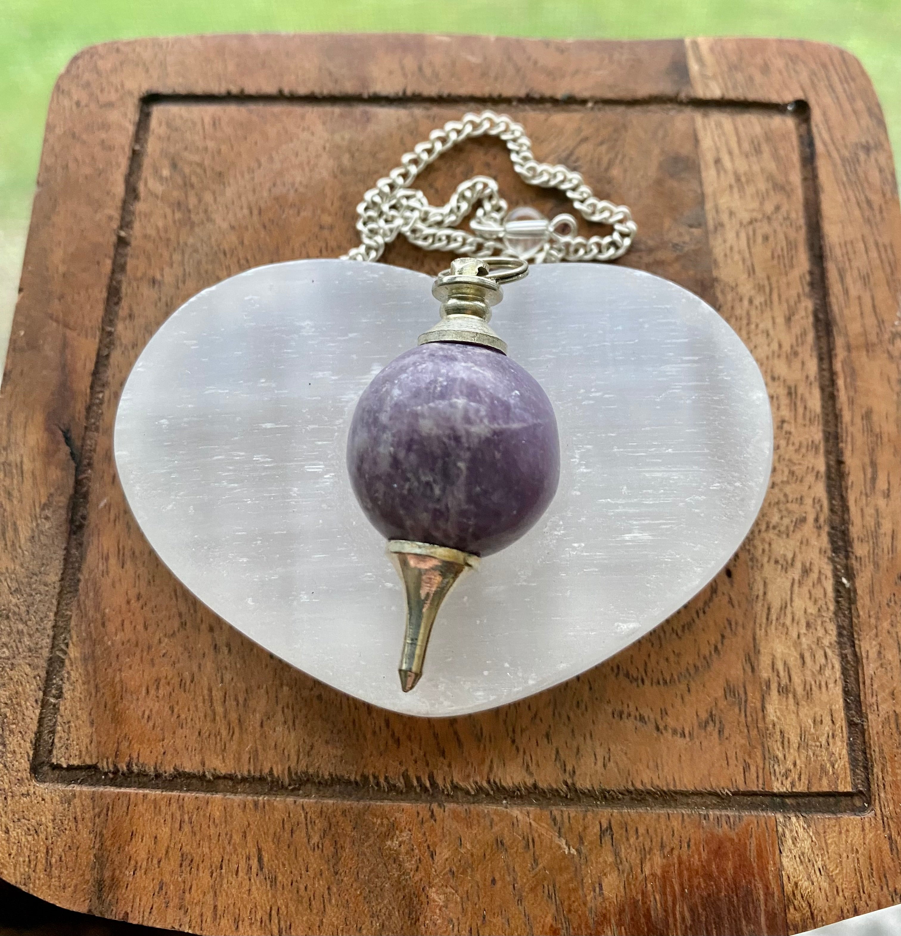 Soothing Lepidolite Pendulum with Selenite Charging Tray