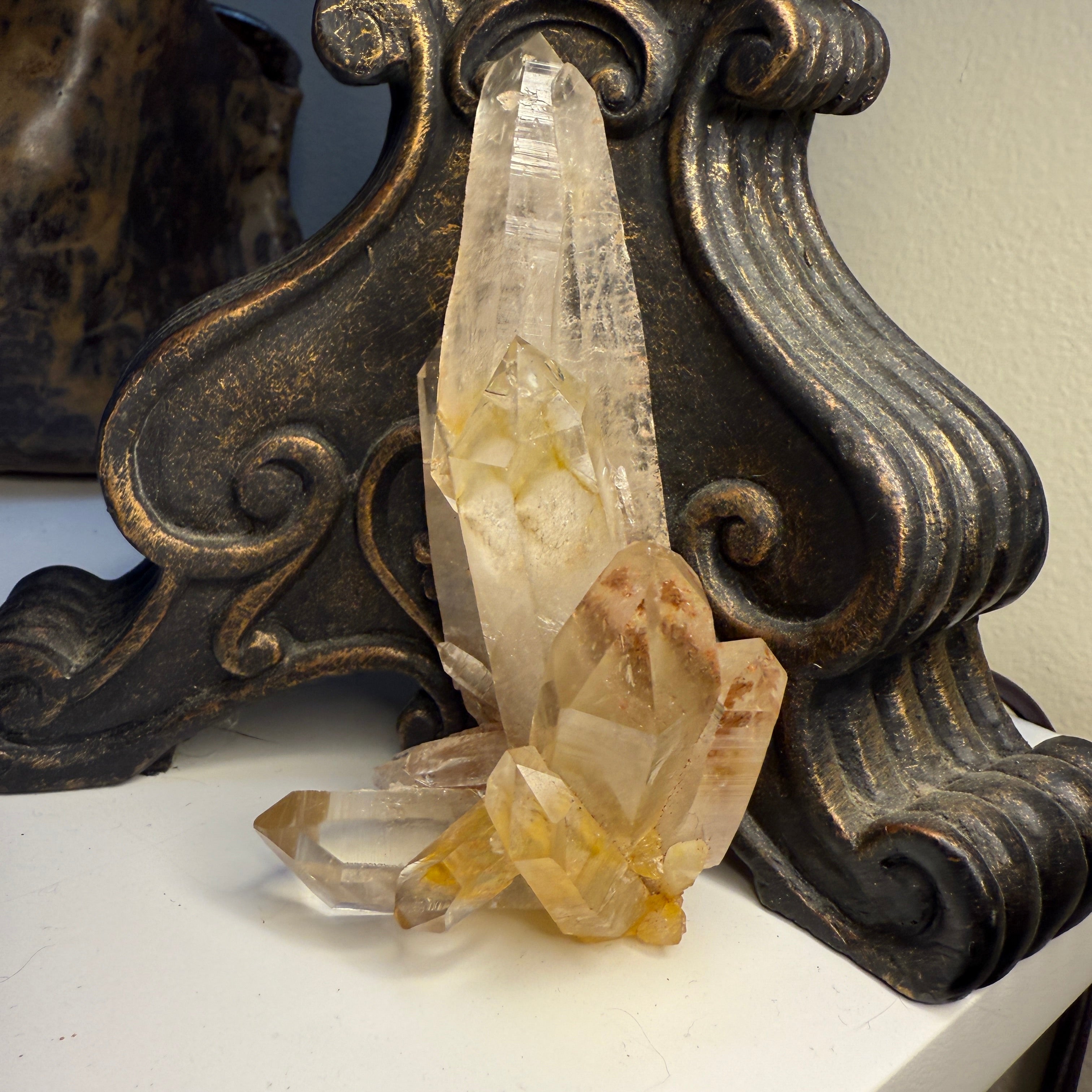 Pink Samadhi Quartz Large Cluster with Double Terminated Elestial Point
