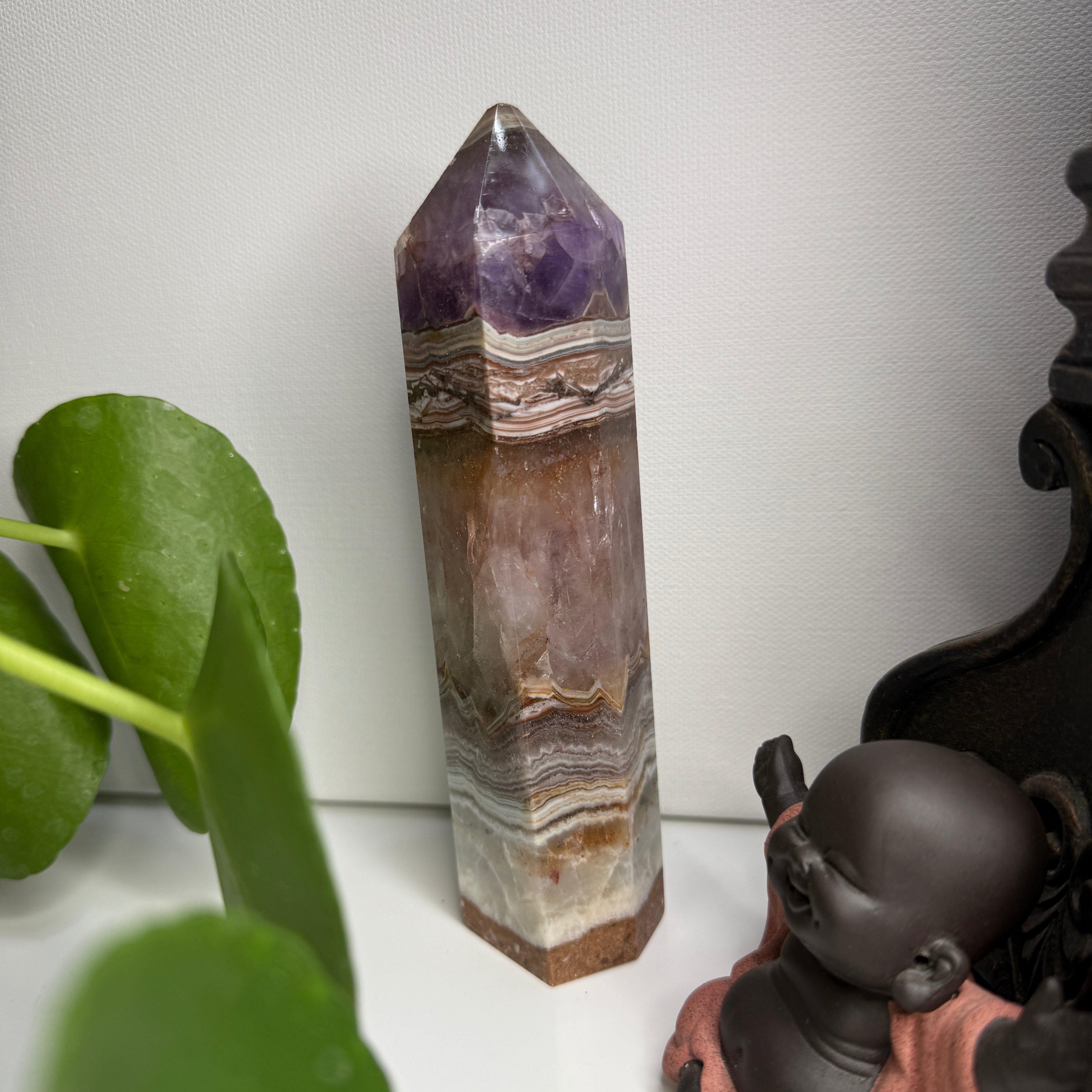 Rare Find Amethyst Agate, Quartz Mix Tower, Gorgeous Agate Banding with Pastel and Earthy Tones
