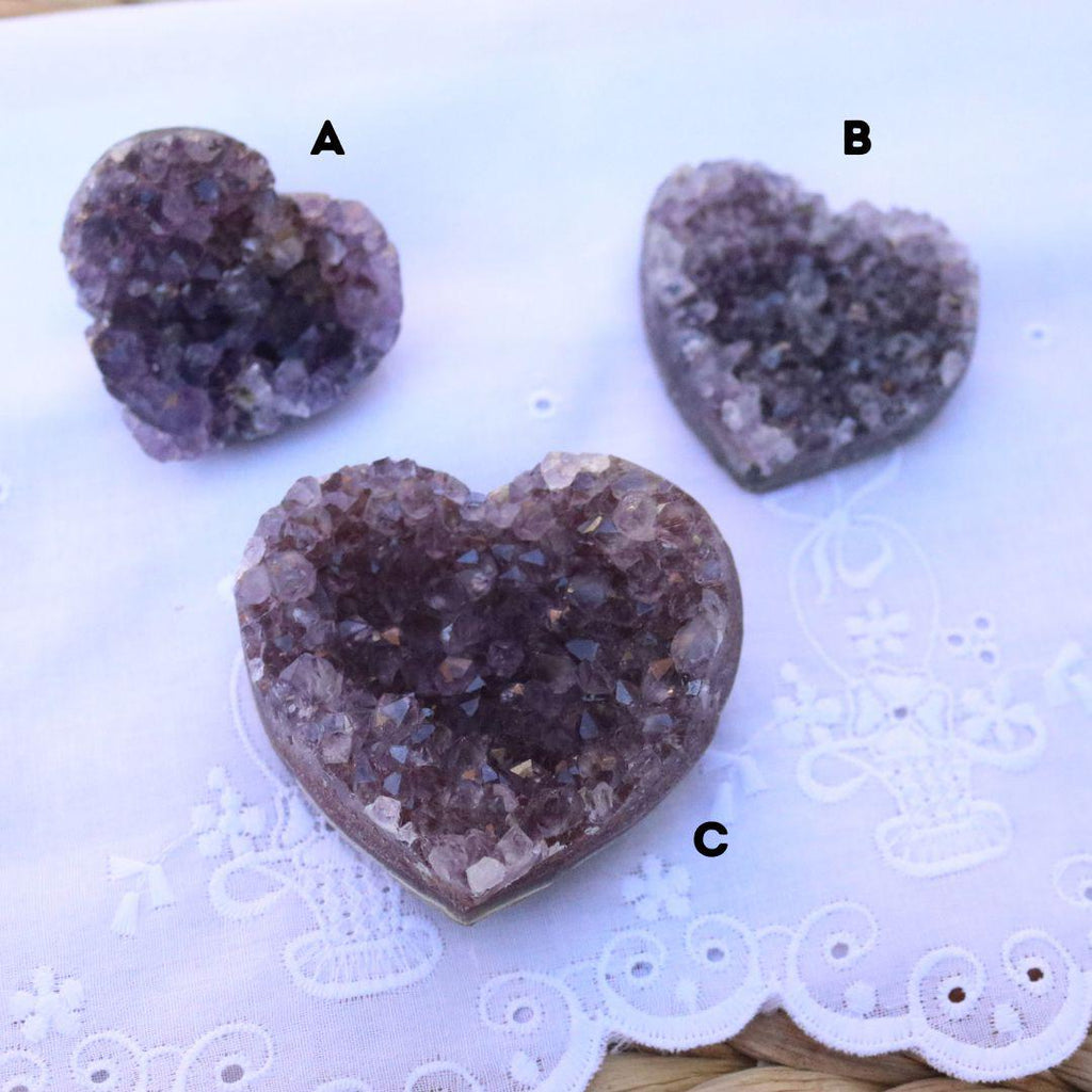 Gorgeous Amethyst Heart Druzy Geode Carvings from Brazil - Earth Family Crystals