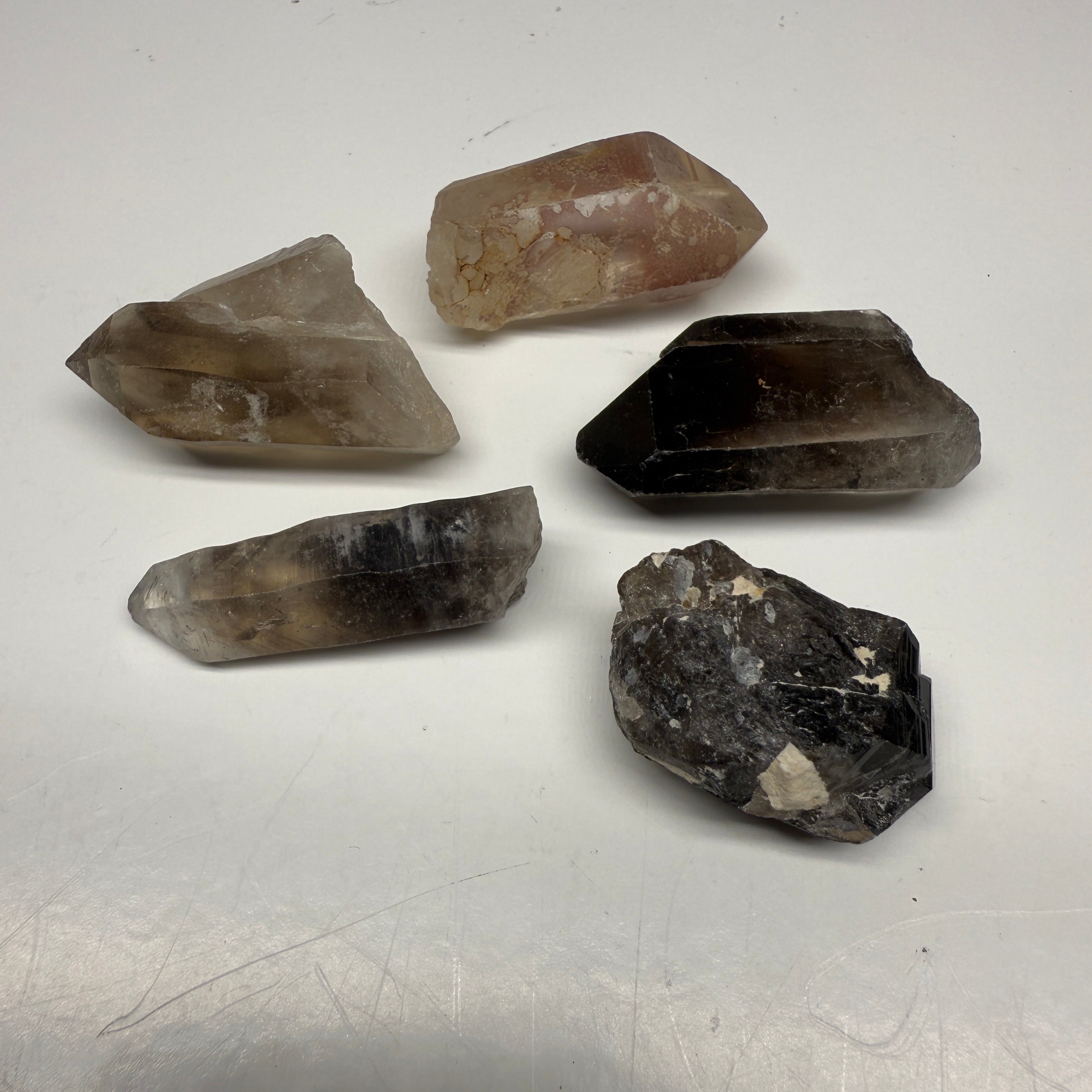 Smoky Quartz Small Crystal Points Set of Five