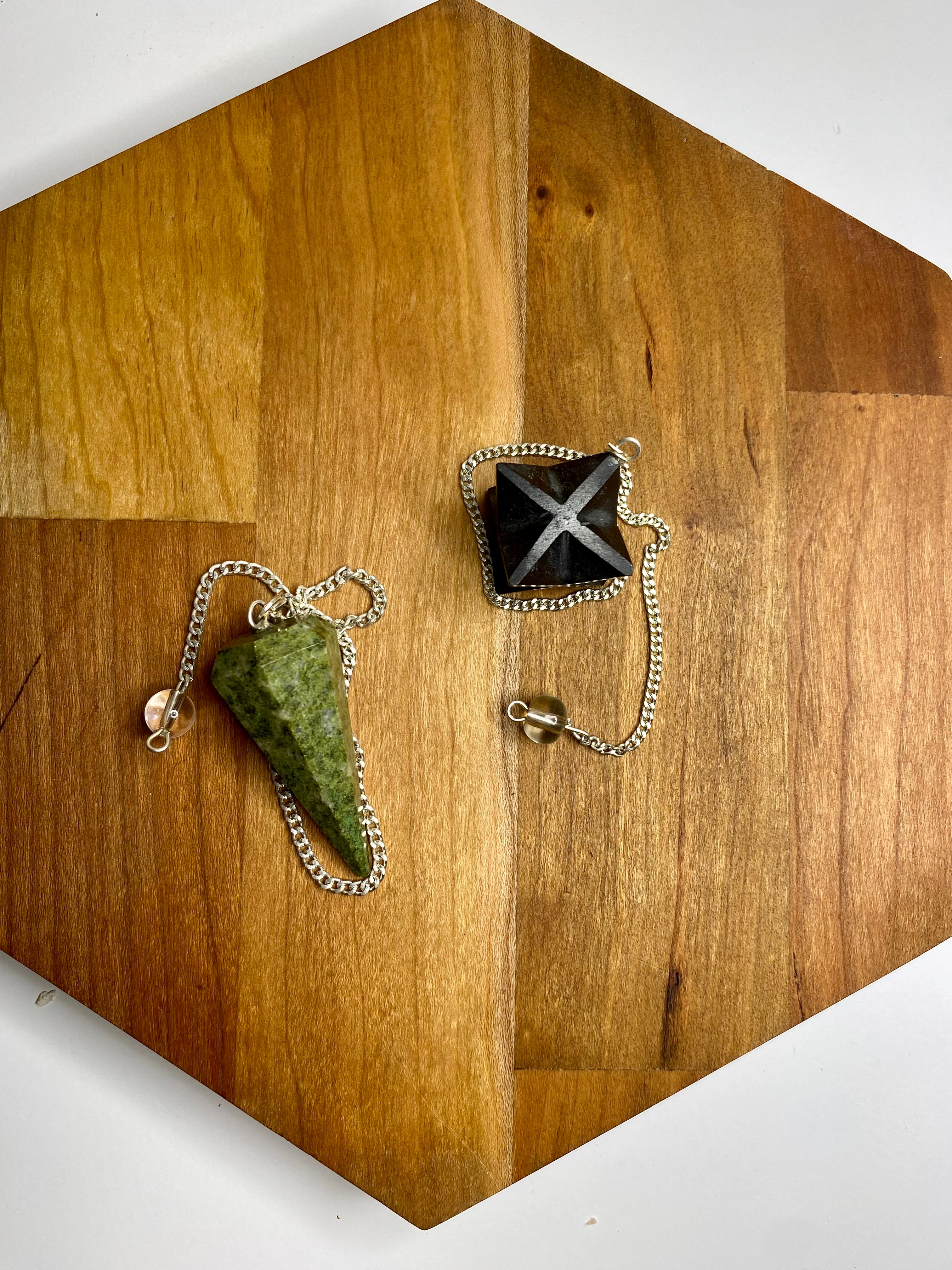 Two Piece Set Pendulum Gift Set- Shungite Merkaba and Tapered Vesuvianite