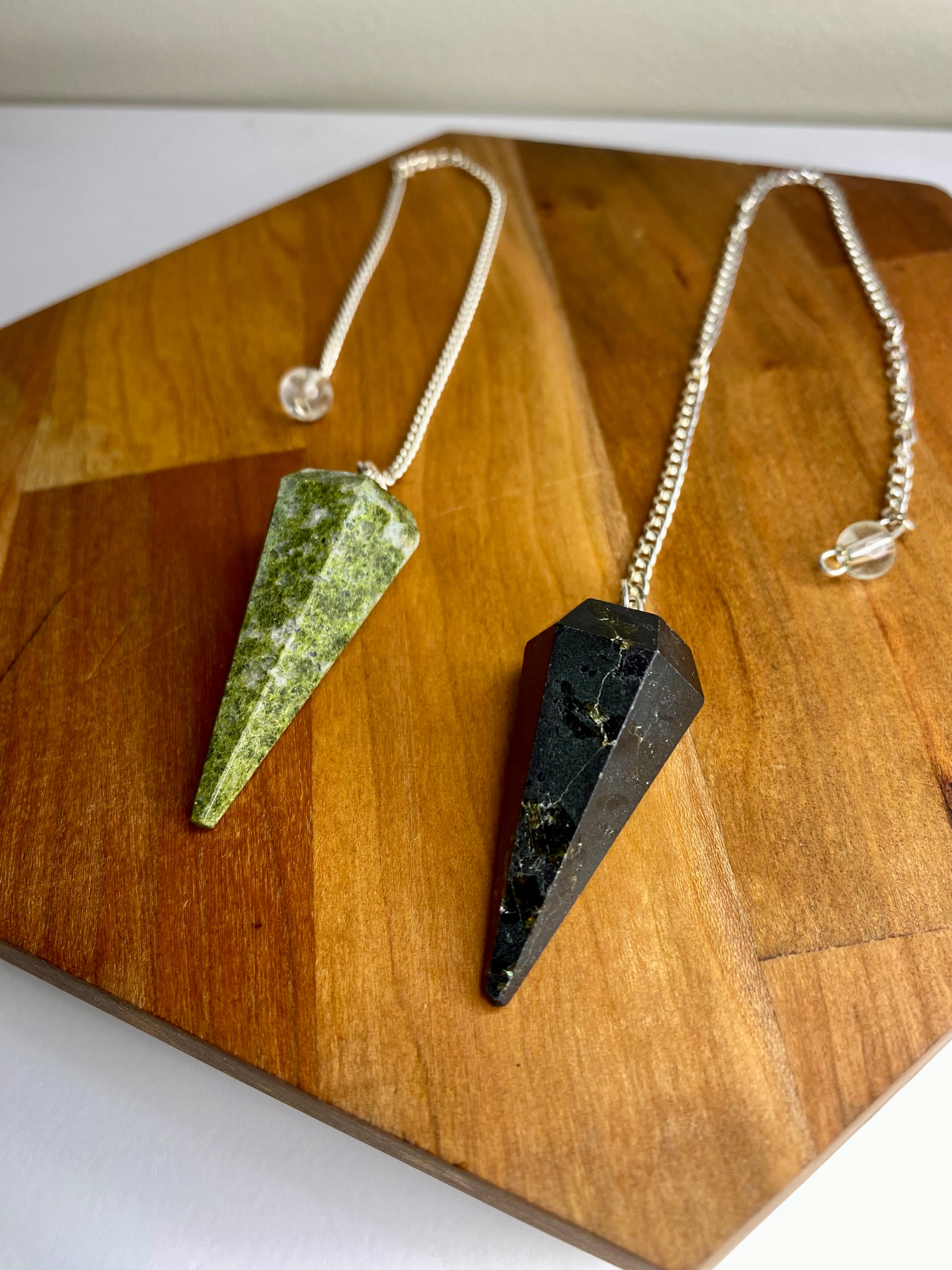 Two Piece Set Tapered Pendulms for Divination- Vesuvianite and Black Tourmaline