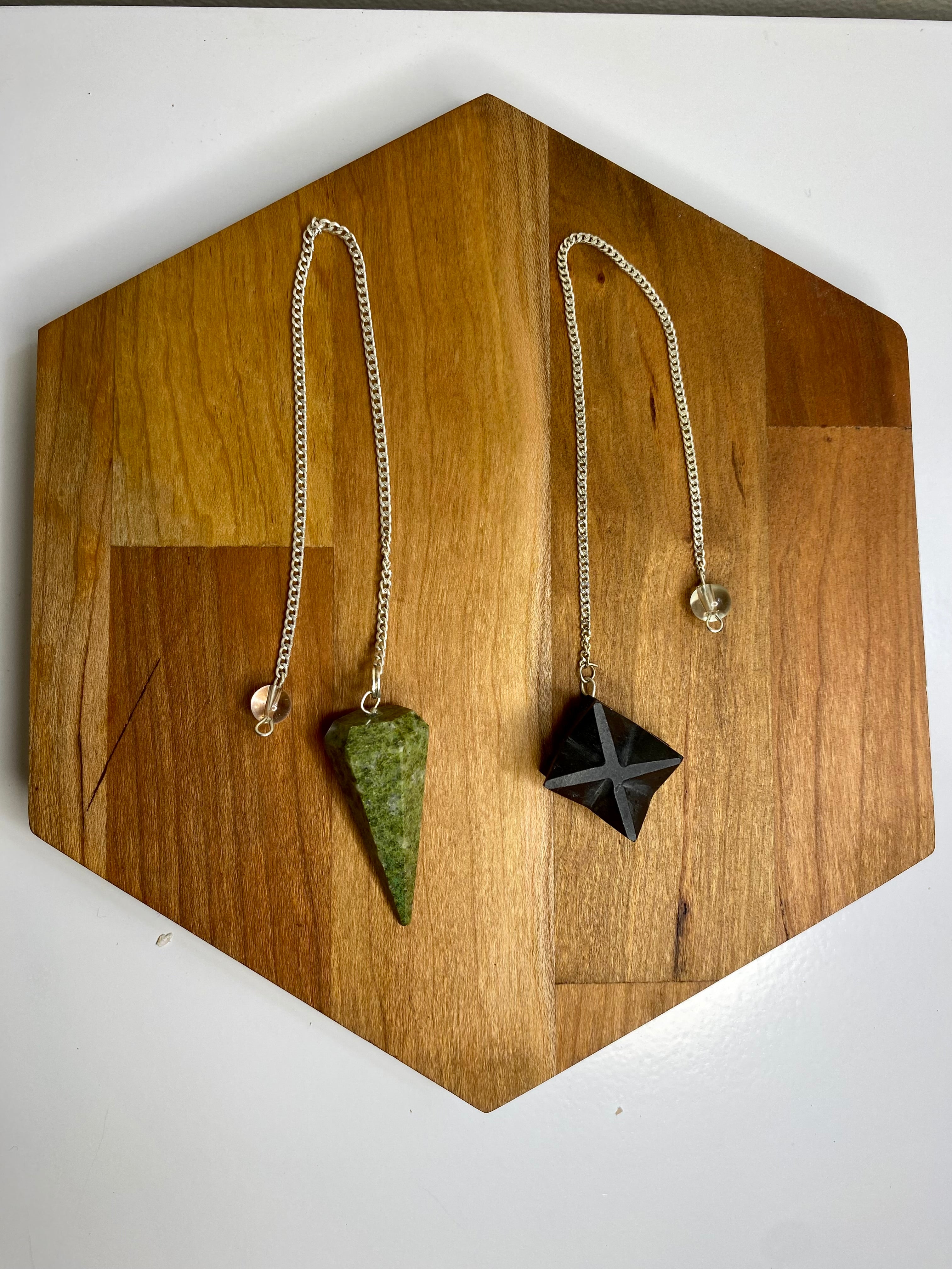 Two Piece Set Pendulum Gift Set- Shungite Merkaba and Tapered Vesuvianite