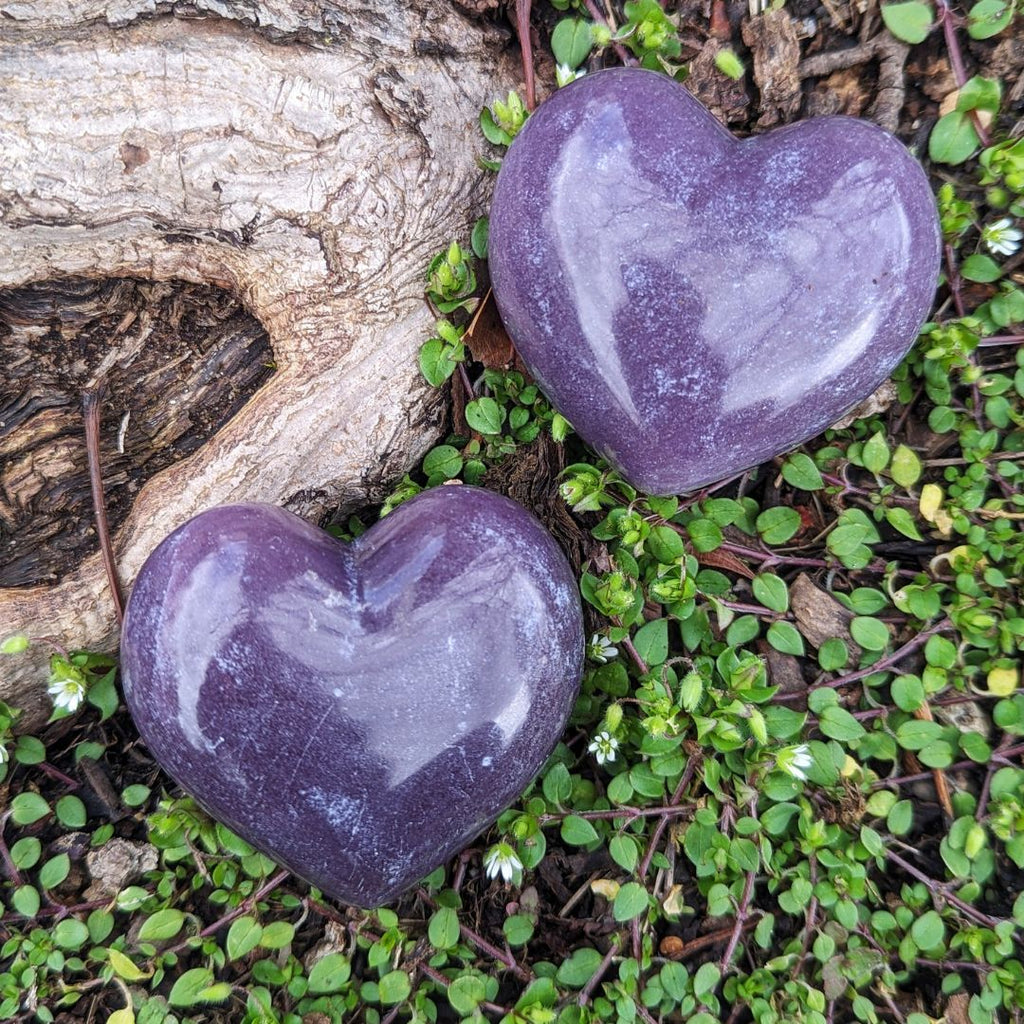 Quantum Heart Healing ~ Purple Lepidolite Puffy Heart Handheld Carvings ~ Mined and Carved in North Dakota, USA - Earth Family Crystals