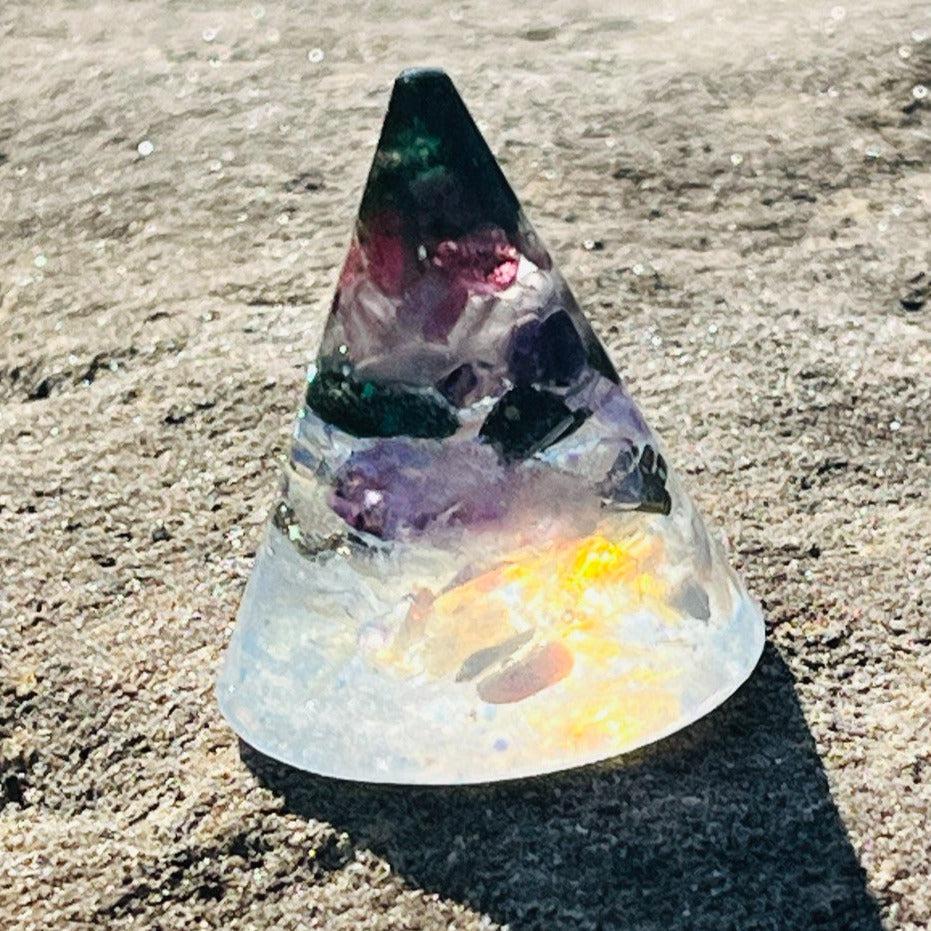 Orgonite Cone ~hand crafted and loaded with metals and crystals~ Great for EMF protection and Gifting - Earth Family Crystals