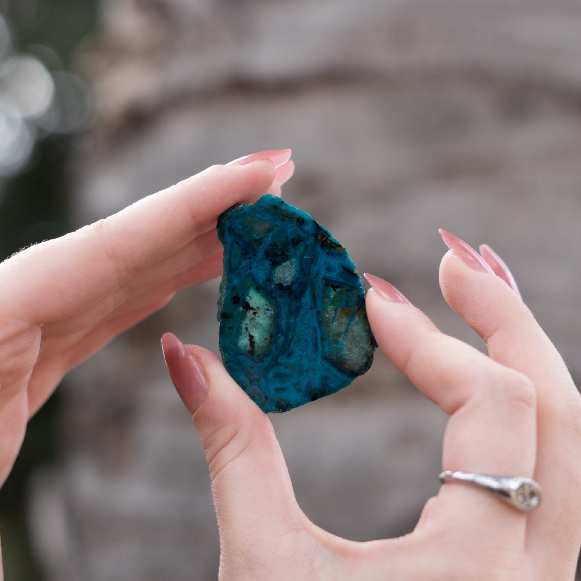 a beautiful slice of chrysocolla stone from Arizona 