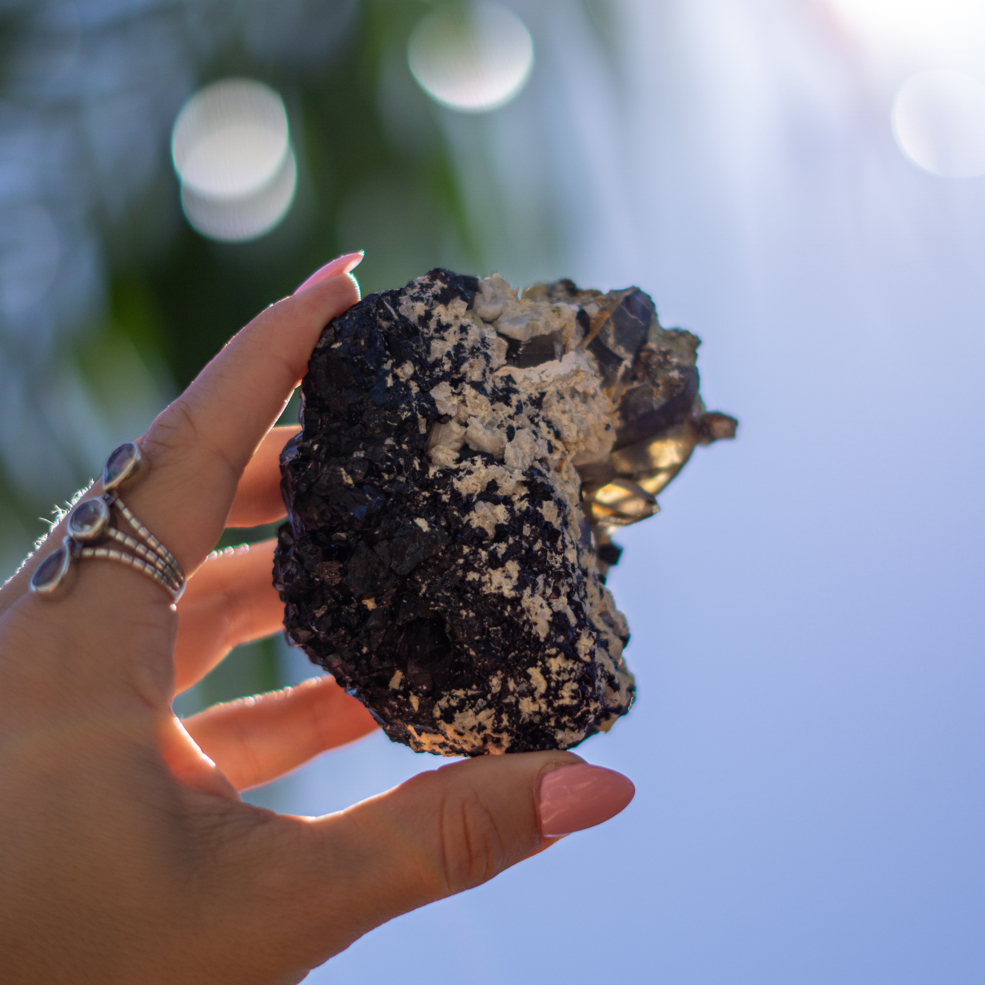 Black Tourmaline Cluster with Smoky Quartz from Namibia