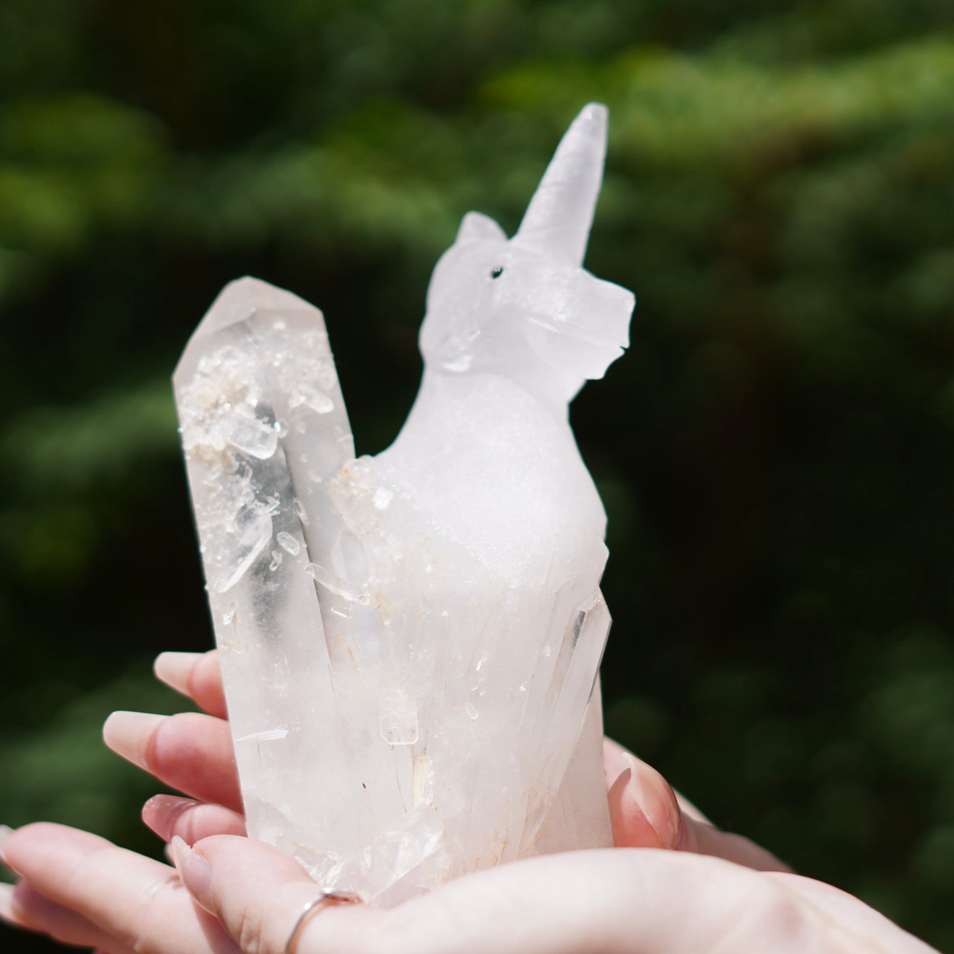 Unique Unicorn Quartz Carving with Natural Crystal Point
