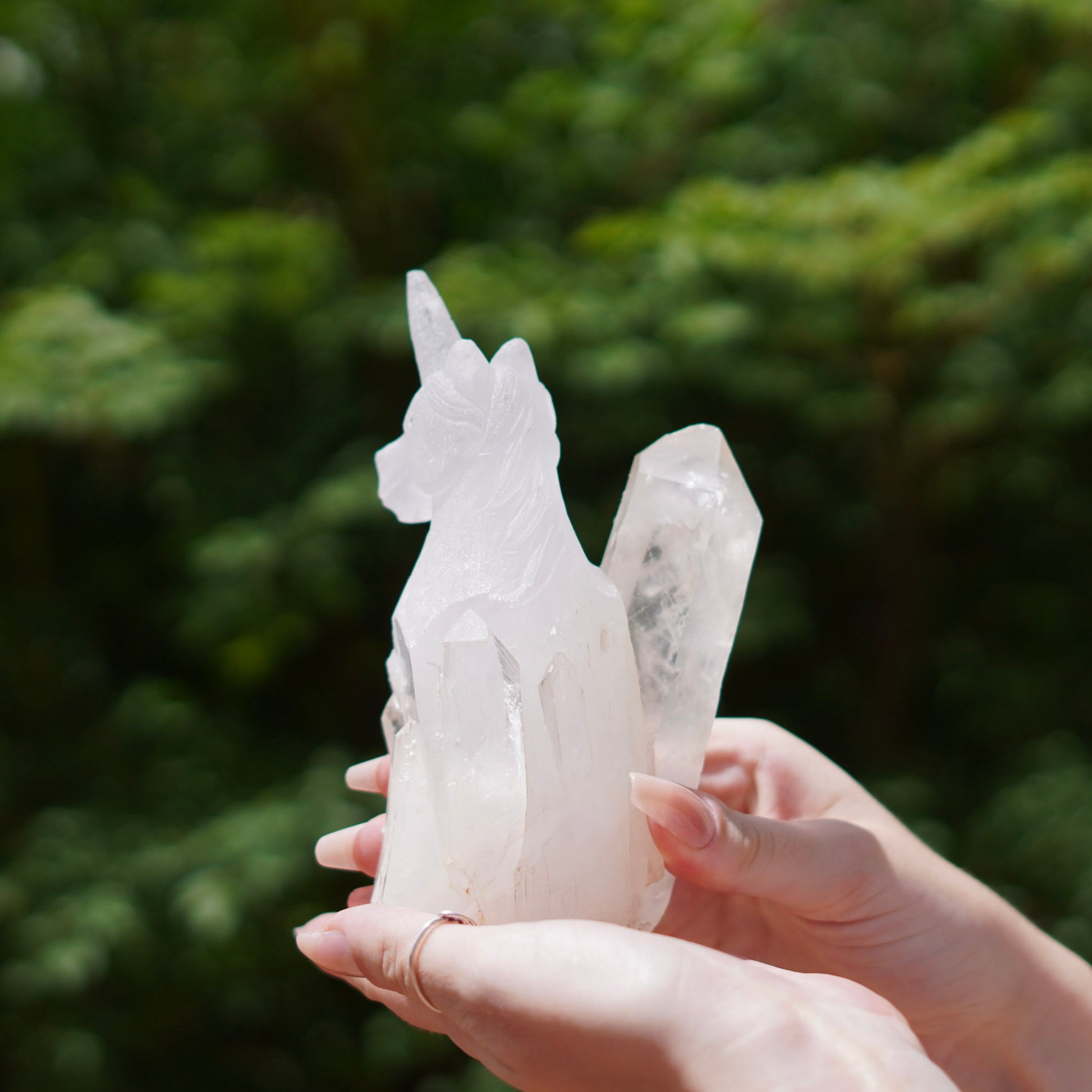 Unique Unicorn Quartz Carving with Natural Crystal Point
