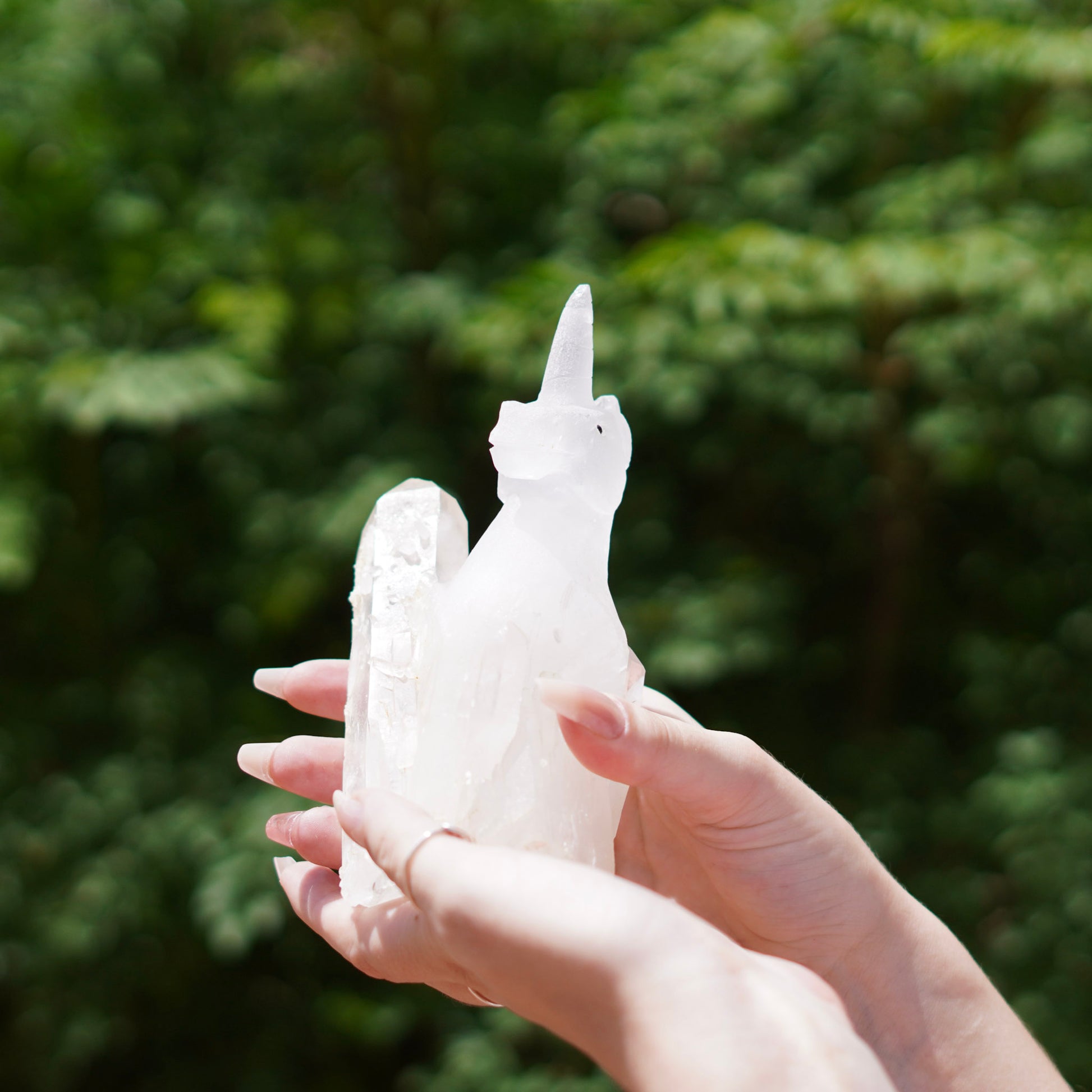 Unique Unicorn Quartz Carving with Natural Crystal Point
