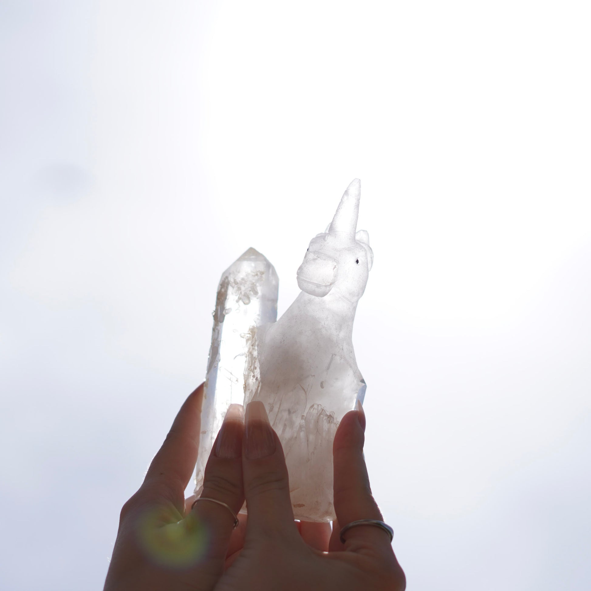 Unique Unicorn Quartz Carving with Natural Crystal Point