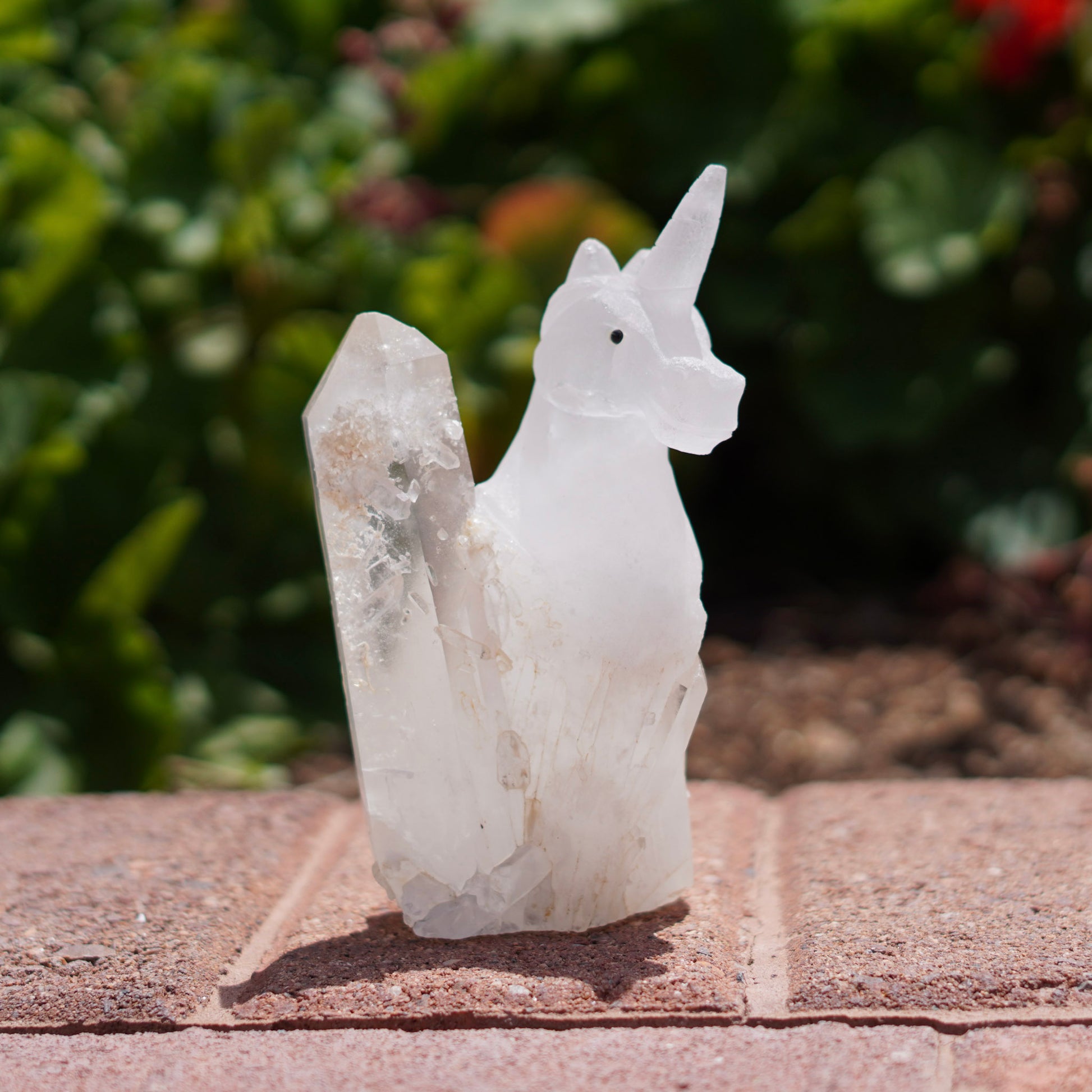 Unique Unicorn Quartz Carving with Natural Crystal Point