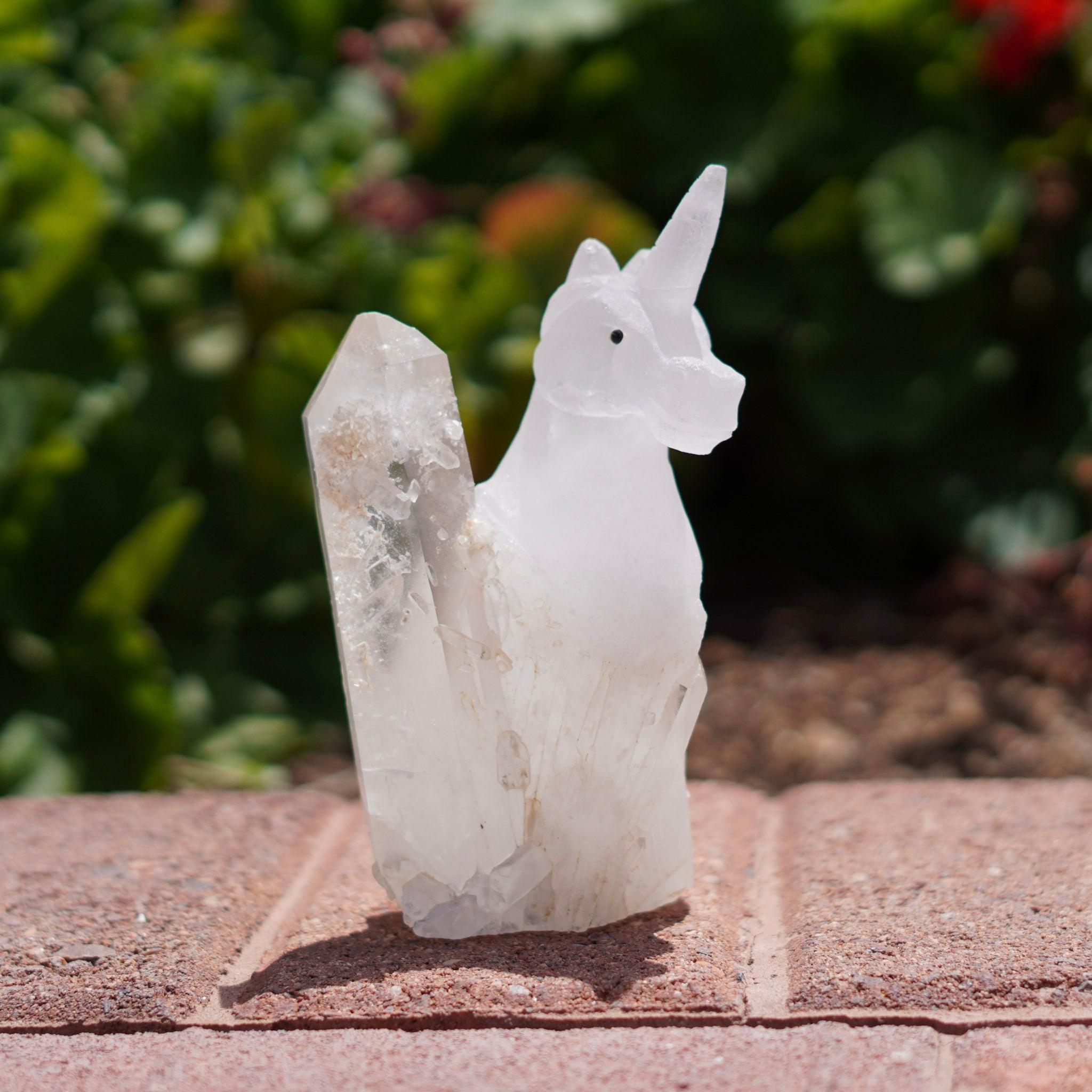 Unique Unicorn Quartz Carving with Natural Crystal Point