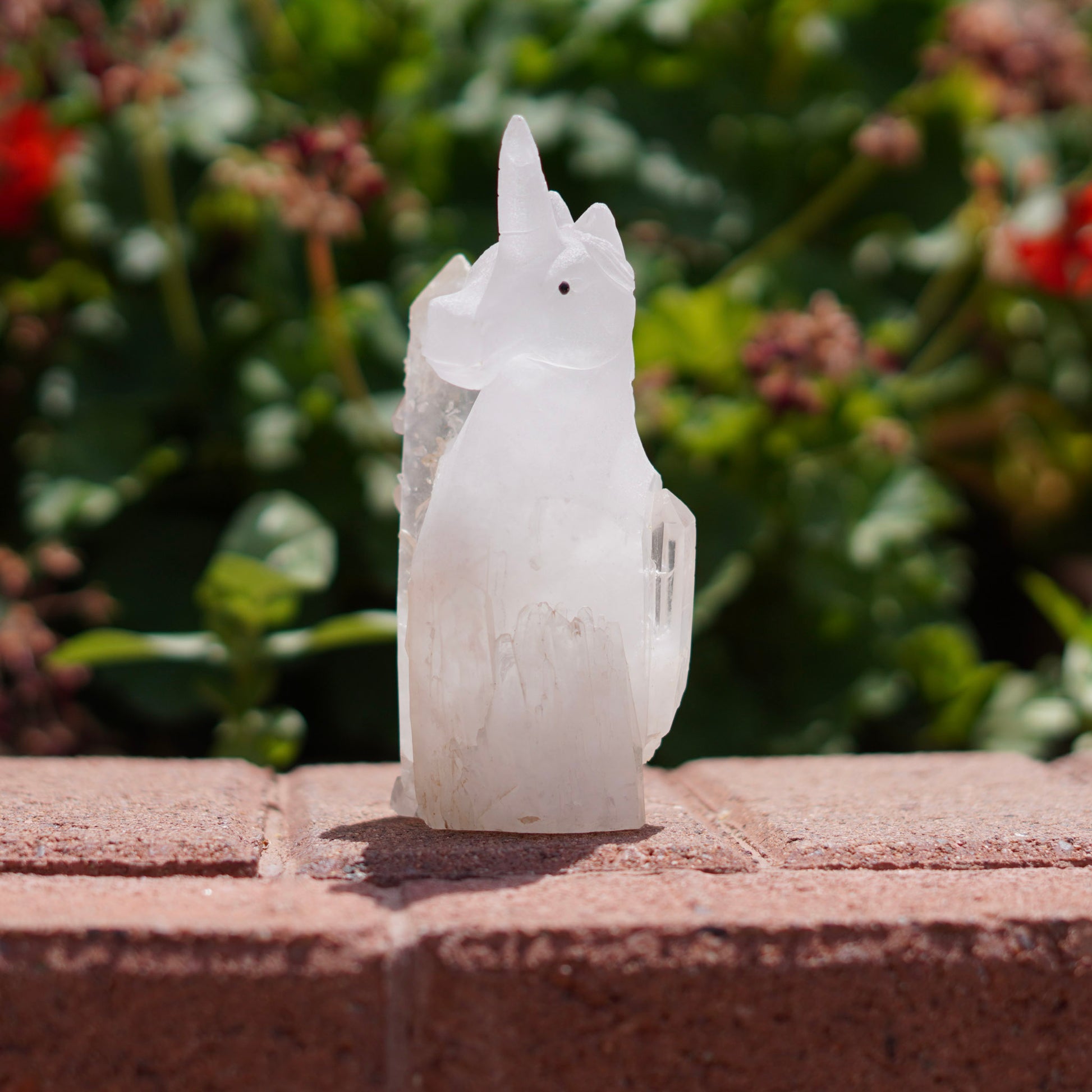Unique Unicorn Quartz Carving with Natural Crystal Point