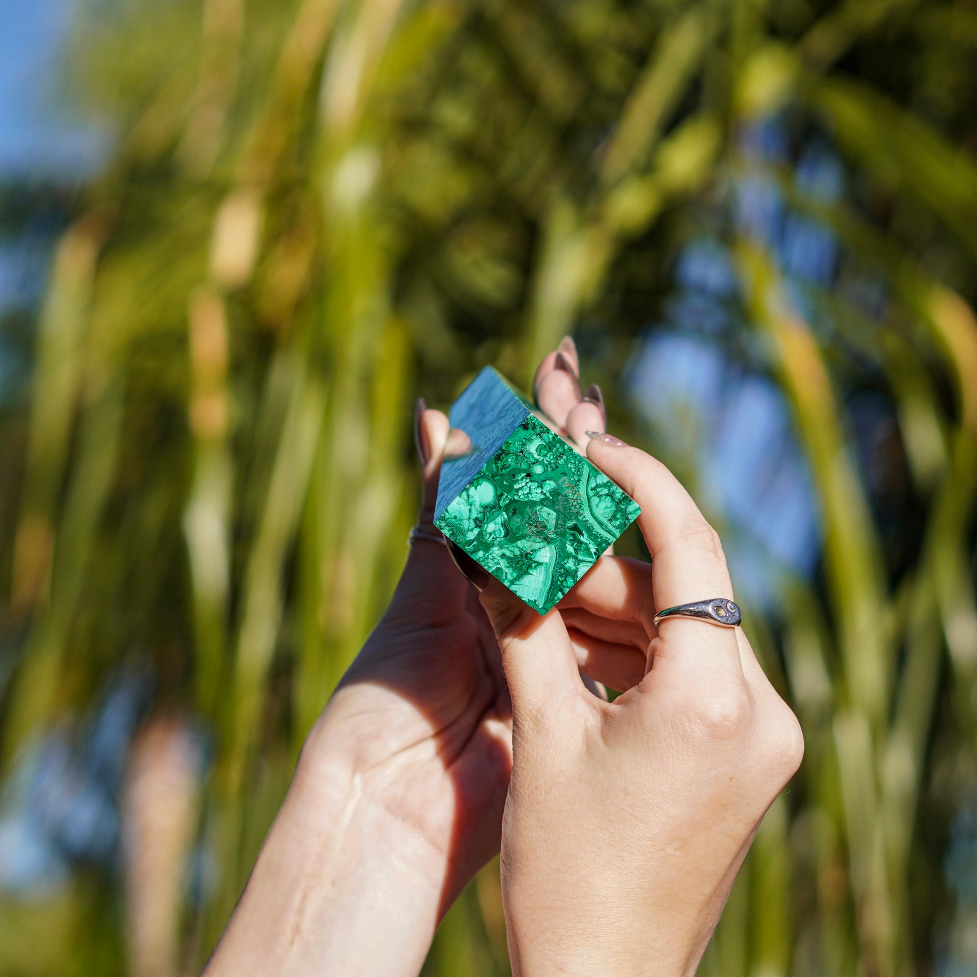 Radiant Green Malachite Obelisk Tower Carvings from the Congo