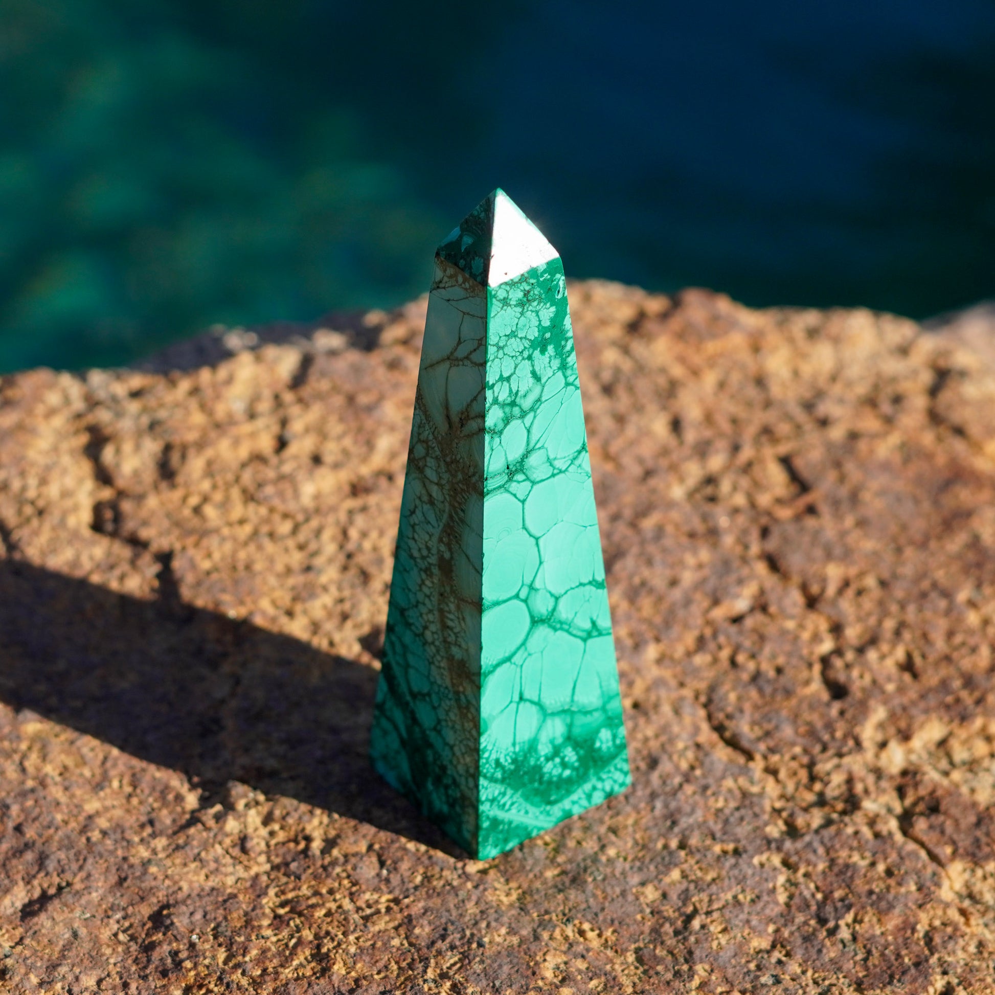 Radiant Green Malachite Obelisk Tower Carvings from the Congo