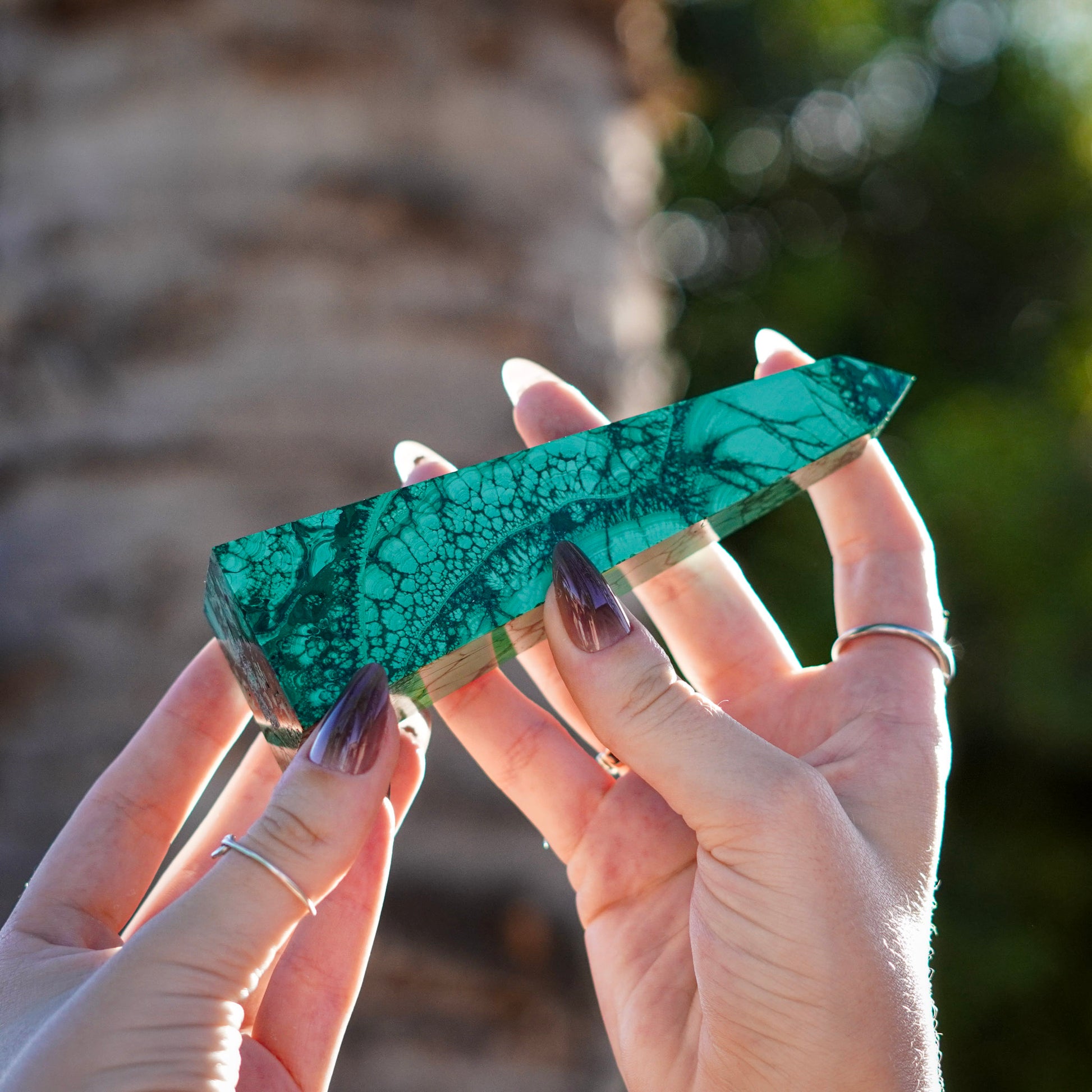 Radiant Green Malachite Obelisk Tower Carvings from the Congo