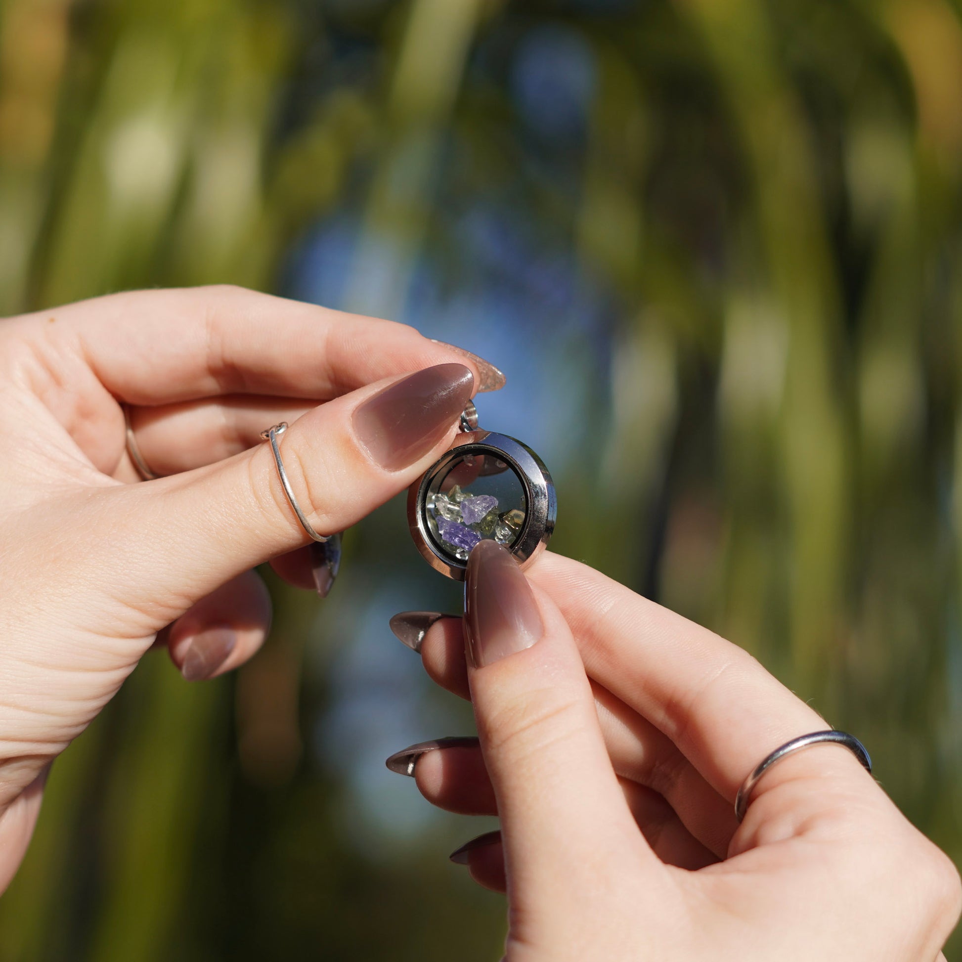 Tanzanite, Herkimer and Moldavite Gemstone Locket