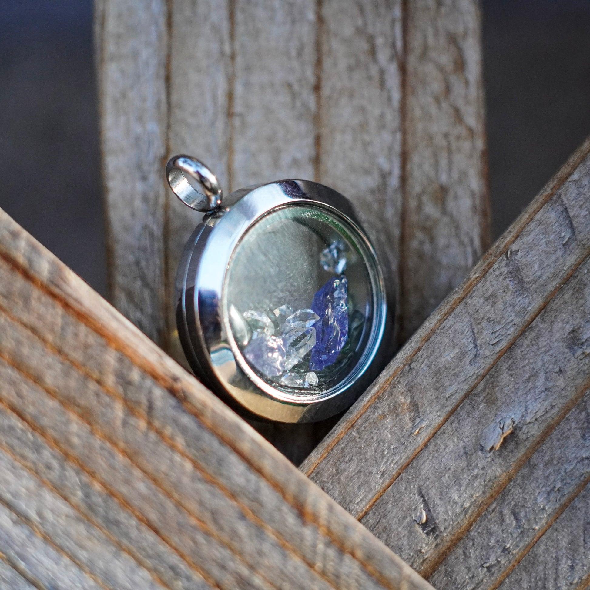 Tanzanite, Herkimer and Moldavite Gemstone Locket