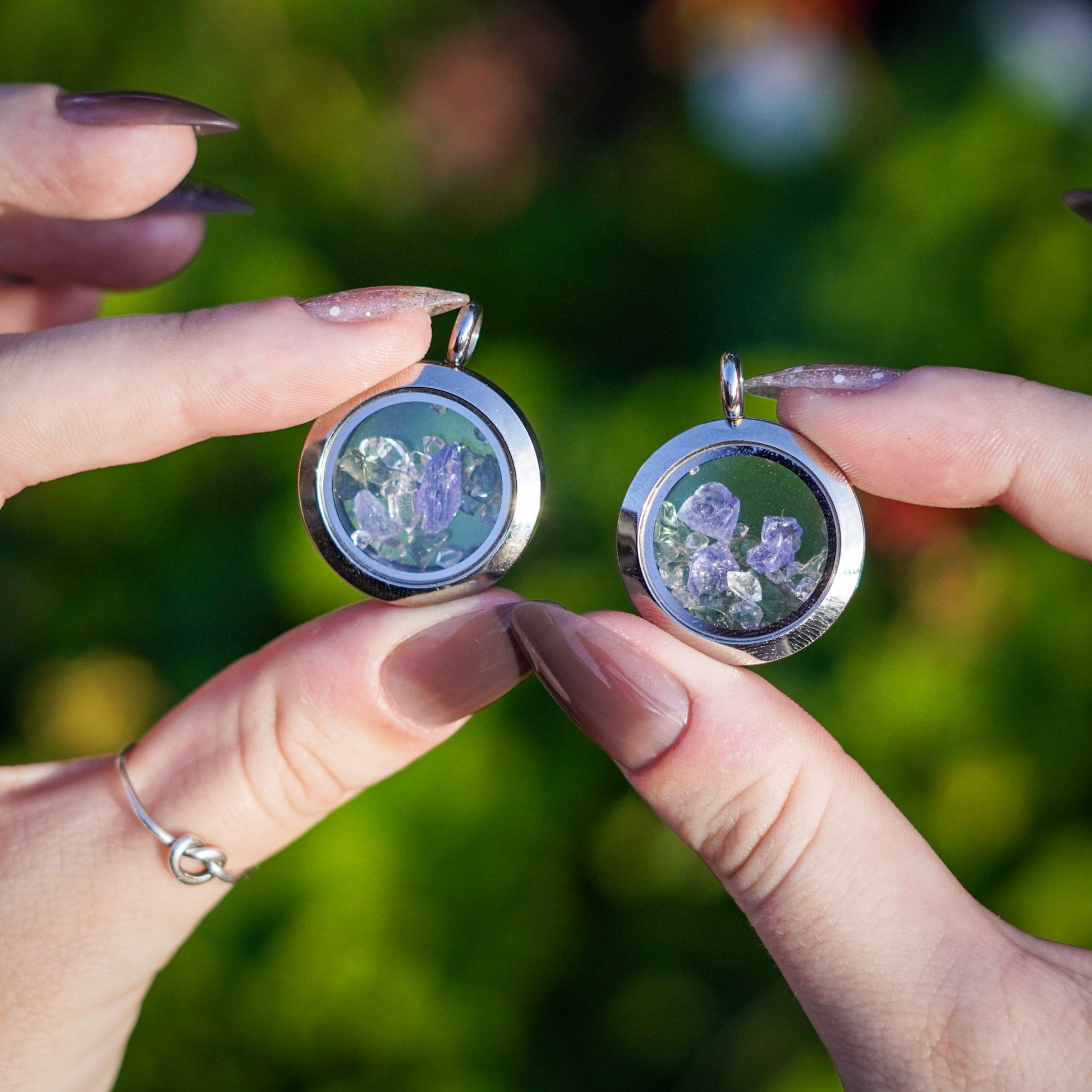 Tanzanite, Herkimer and Moldavite Gemstone Locket