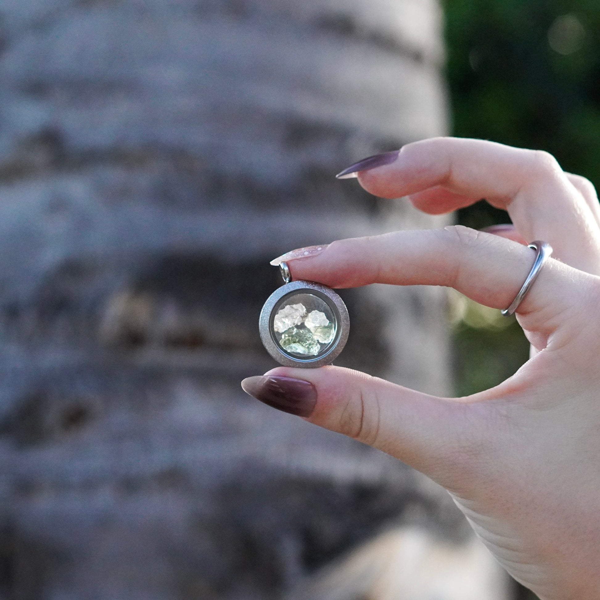 Phenakite and Moldavite Crystal Jewelry Locket