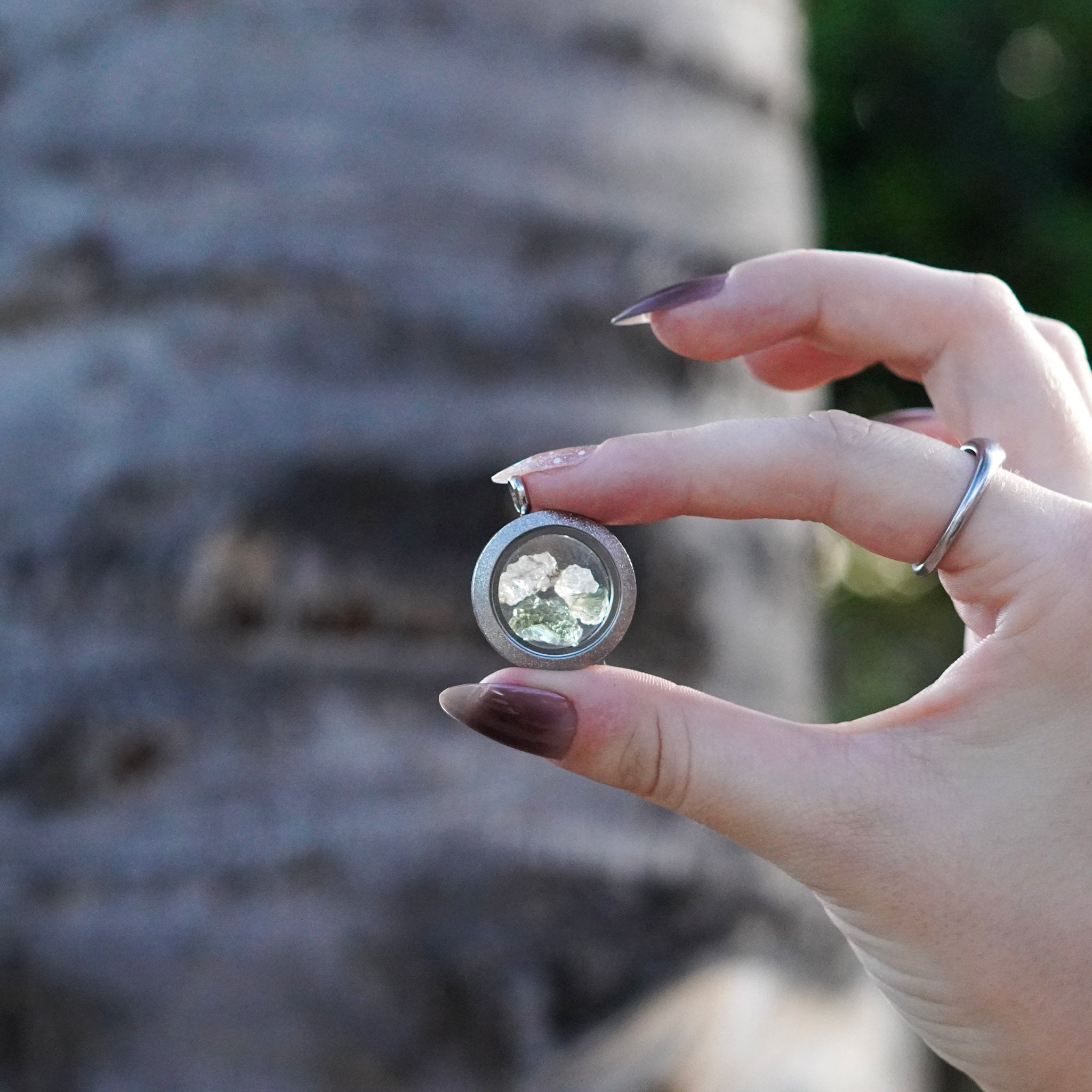 Phenakite and Moldavite Crystal Jewelry Locket