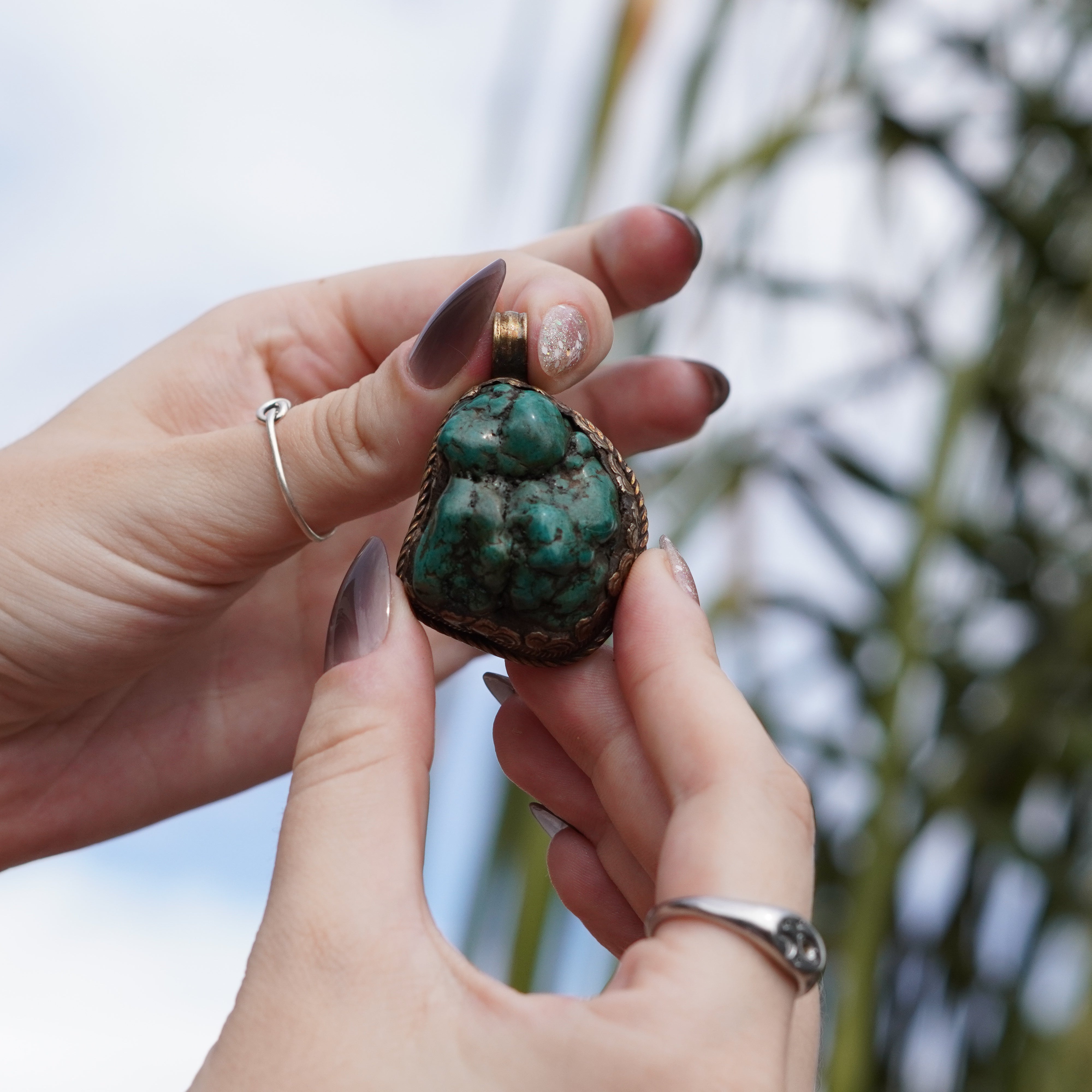 Vintage Chrysocolla Pendant Handmade in Nepal