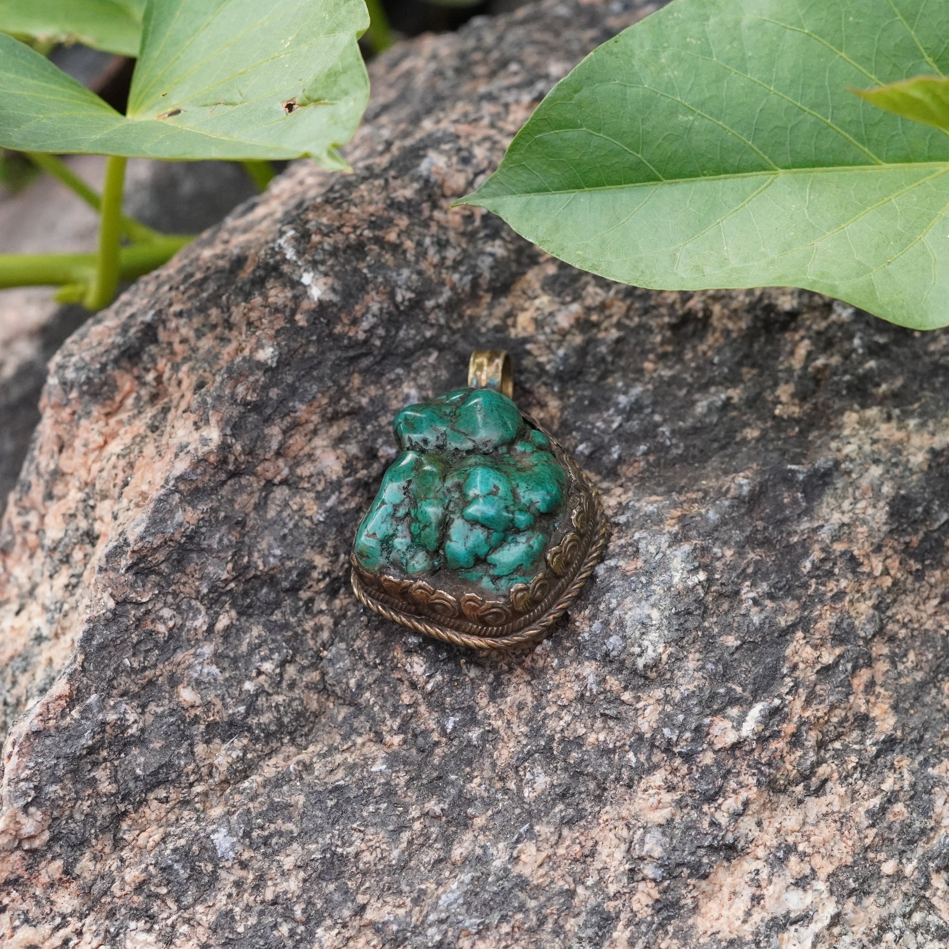 Vintage Chrysocolla Pendant Handmade in Nepal