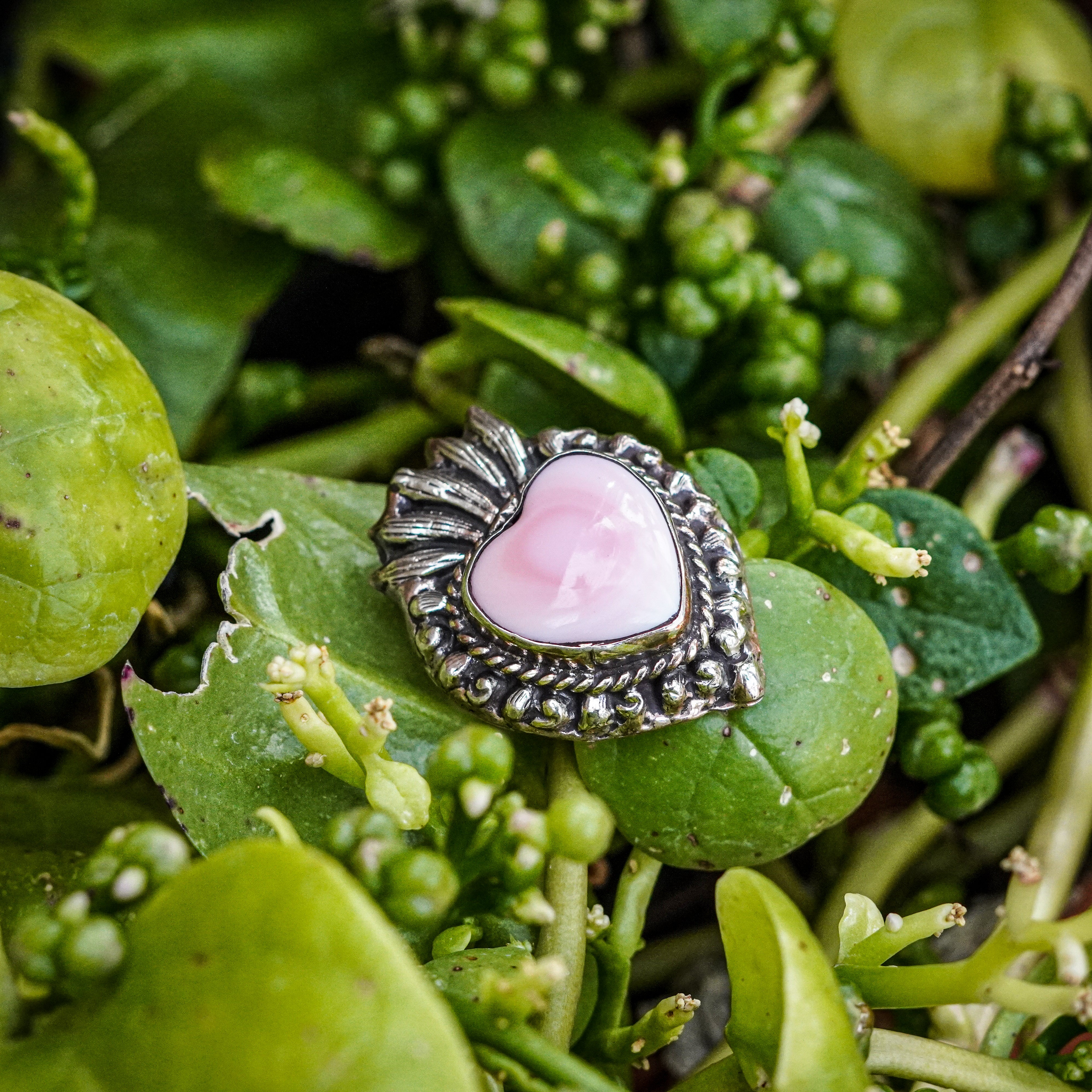 Pink Coral Heart Pendant Charm
