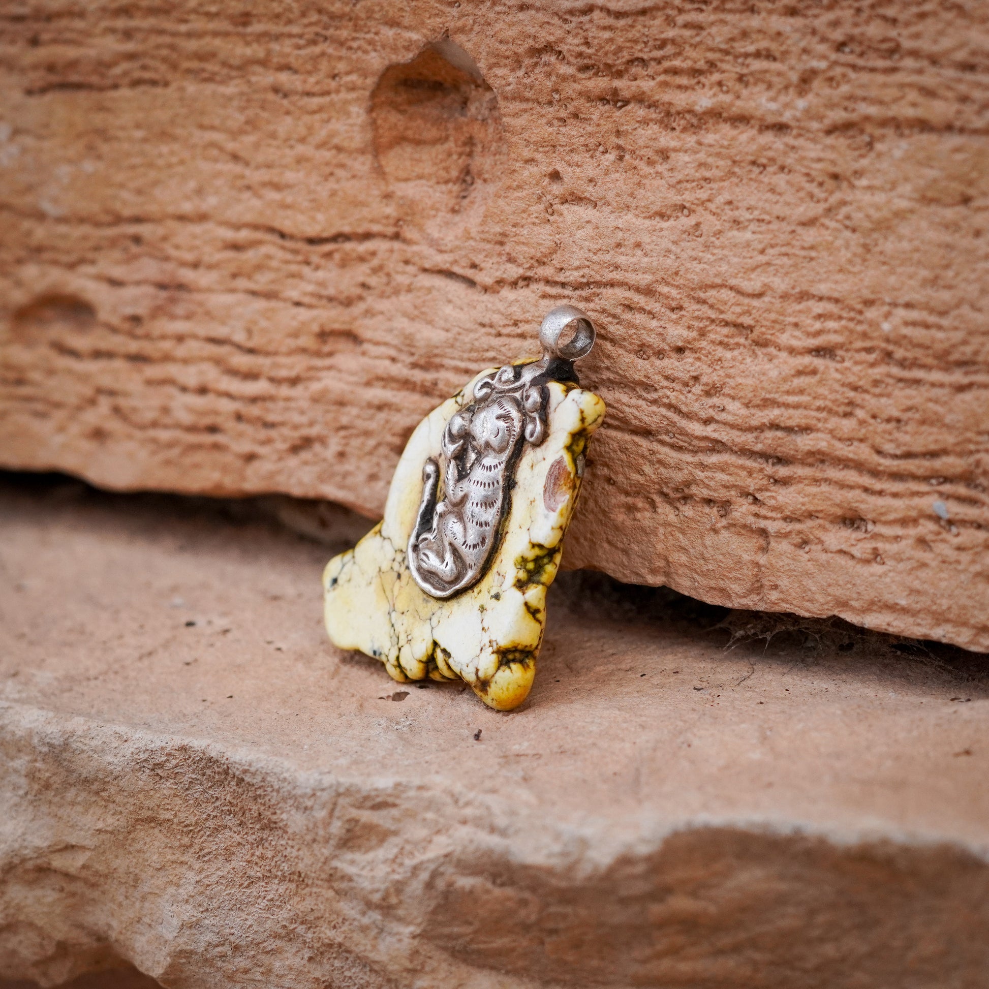 Vintage Howlite Stone Monkey Pendant - Handmade in Nepal
