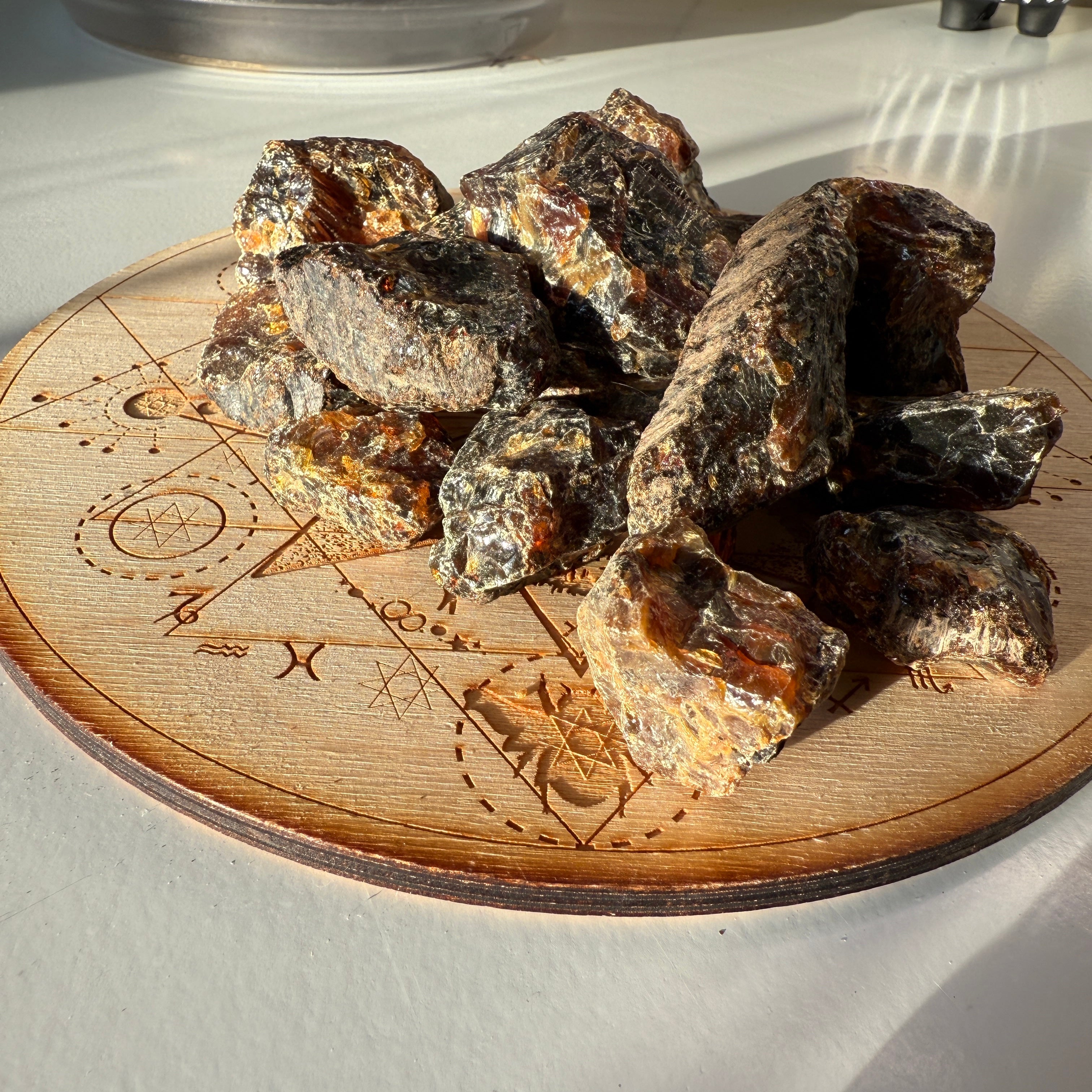 Handheld Rare Sumatran Blue Amber Chunks from Indonesia