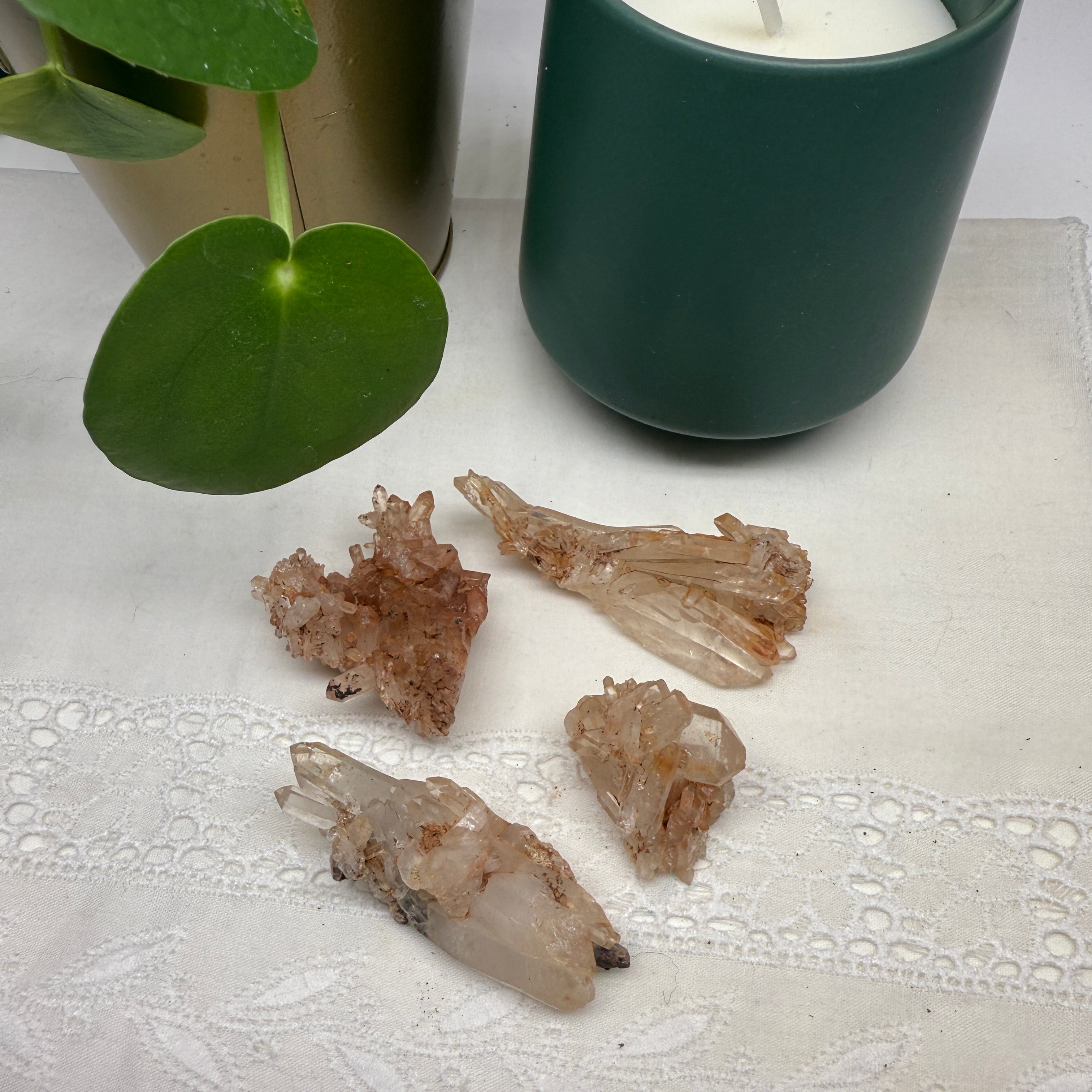 One Self Healed Fire Quartz Crystal Cluster from Madagascar