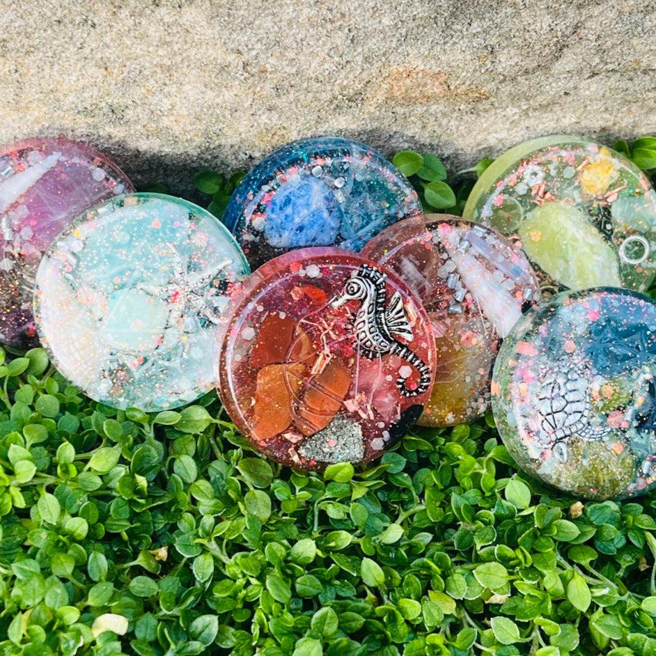 Flat Orgonite Chakra Sets ~ Infused with crystals, metals and love! ~ Great for EMF protection and Gifting - Earth Family Crystals