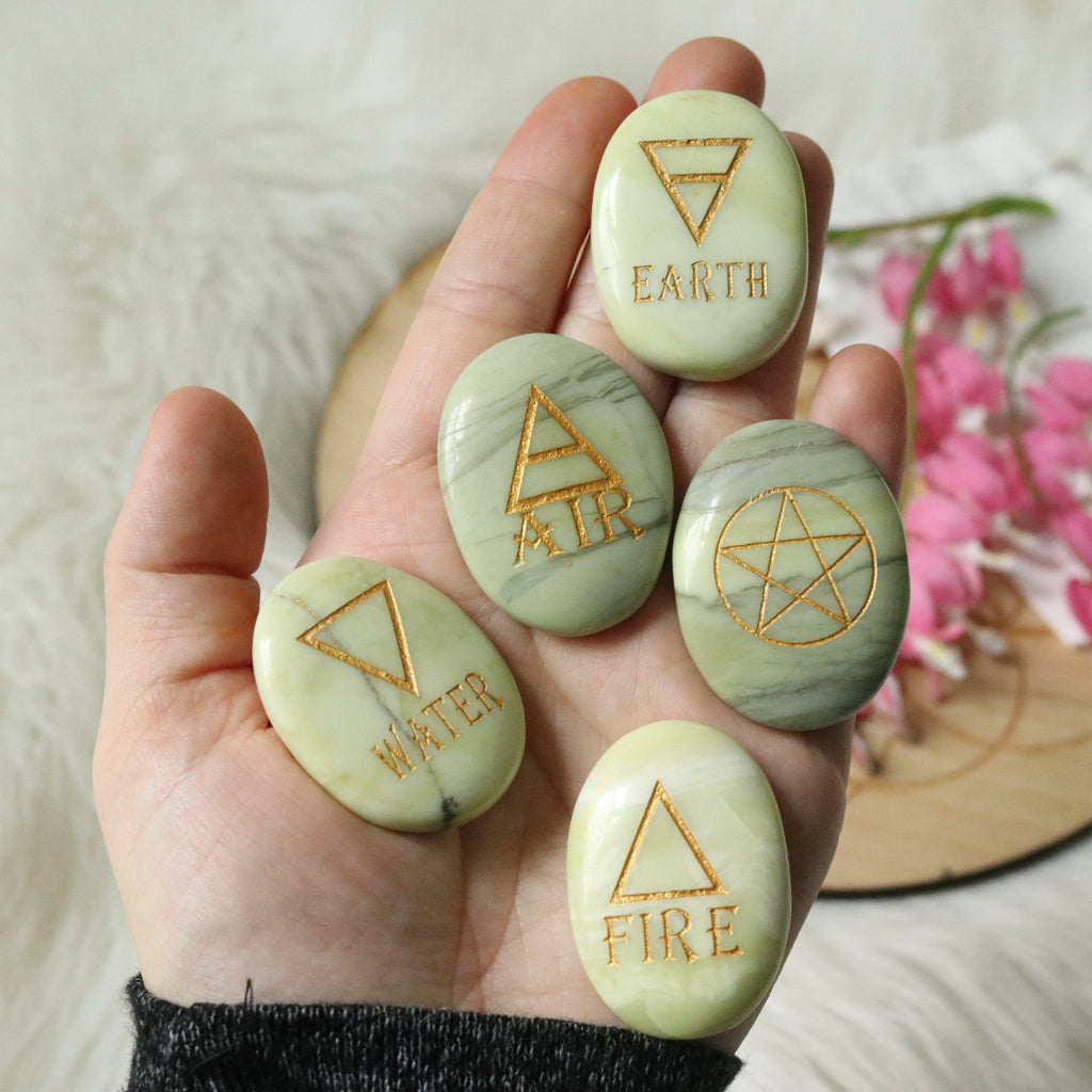 Serpentine Elemental Pocket Stones ~ Set of 5 Polished Stones - Earth Family Crystals