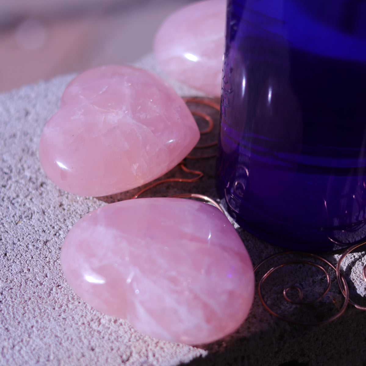 Rose Quartz Puffy Heart Carvings — Madagascar