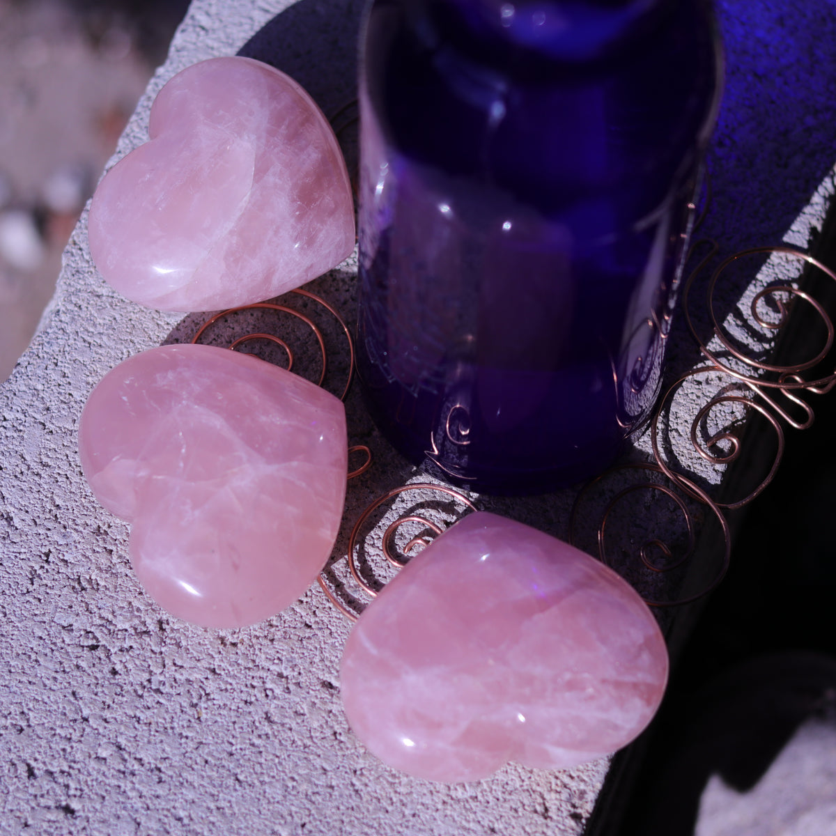Rose Quartz Puffy Heart Carvings — Madagascar