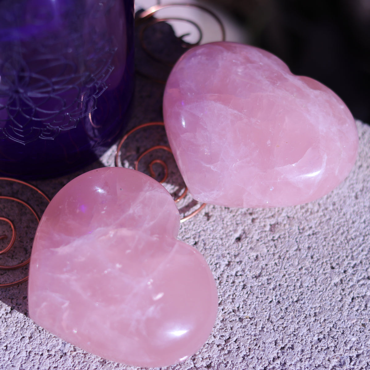 Rose Quartz Puffy Heart Carvings — Madagascar