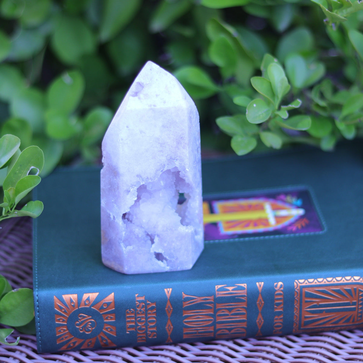 Pink Amethyst Quartz Tower Carving with Cave