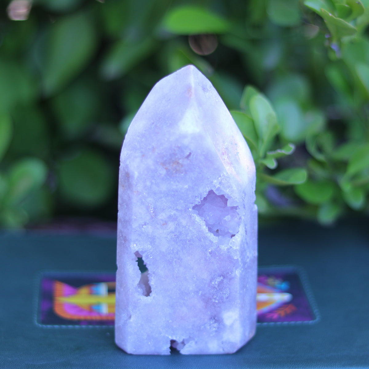 Pink Amethyst Quartz Tower Carving with Cave