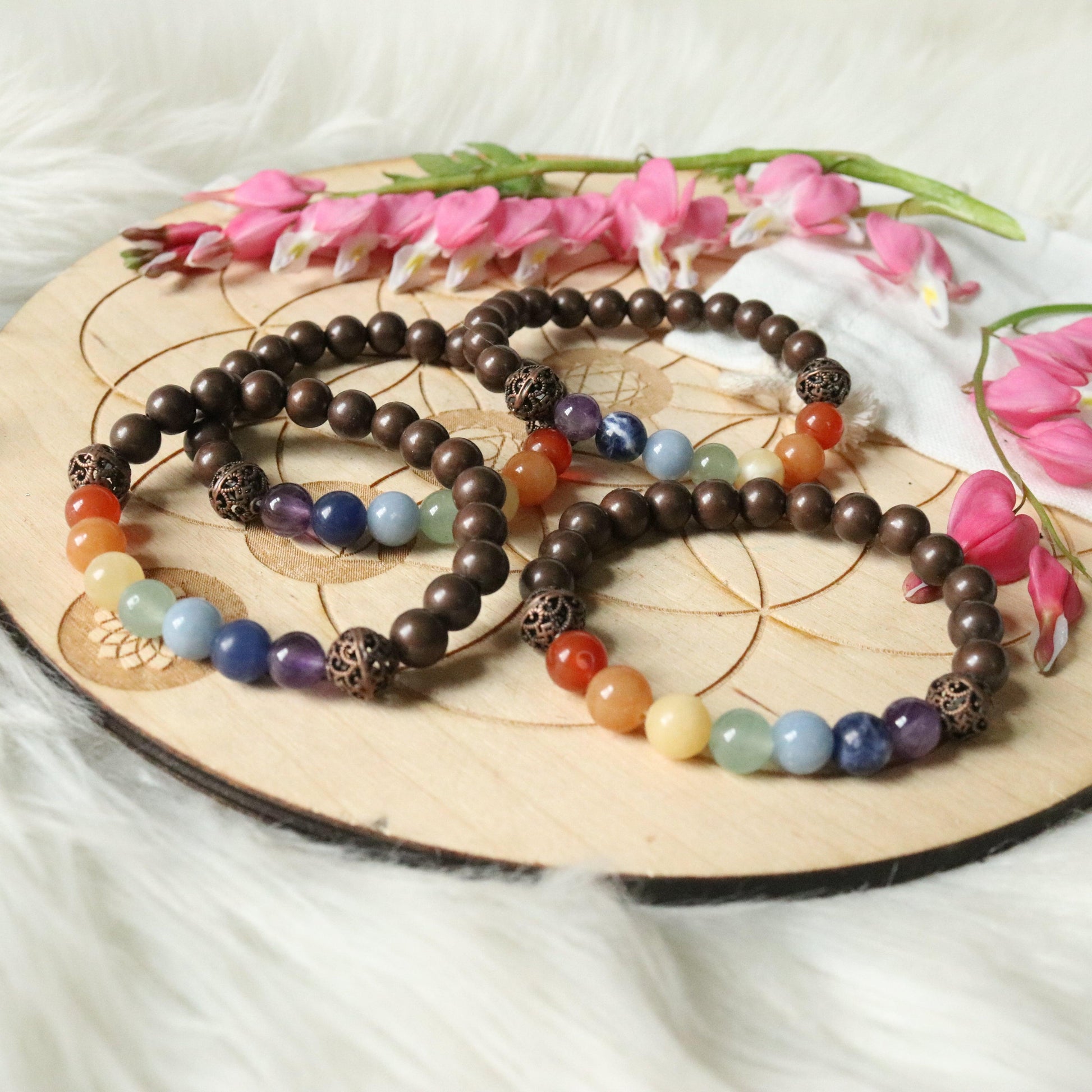 Copper Bracelet with Chakra Stones ~ Stretchy Cord - Earth Family Crystals