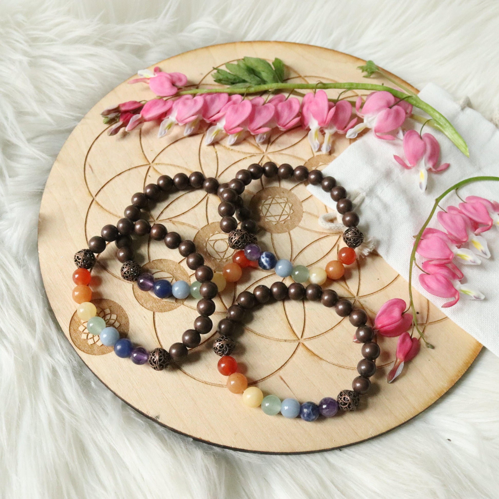Copper Bracelet with Chakra Stones ~ Stretchy Cord - Earth Family Crystals