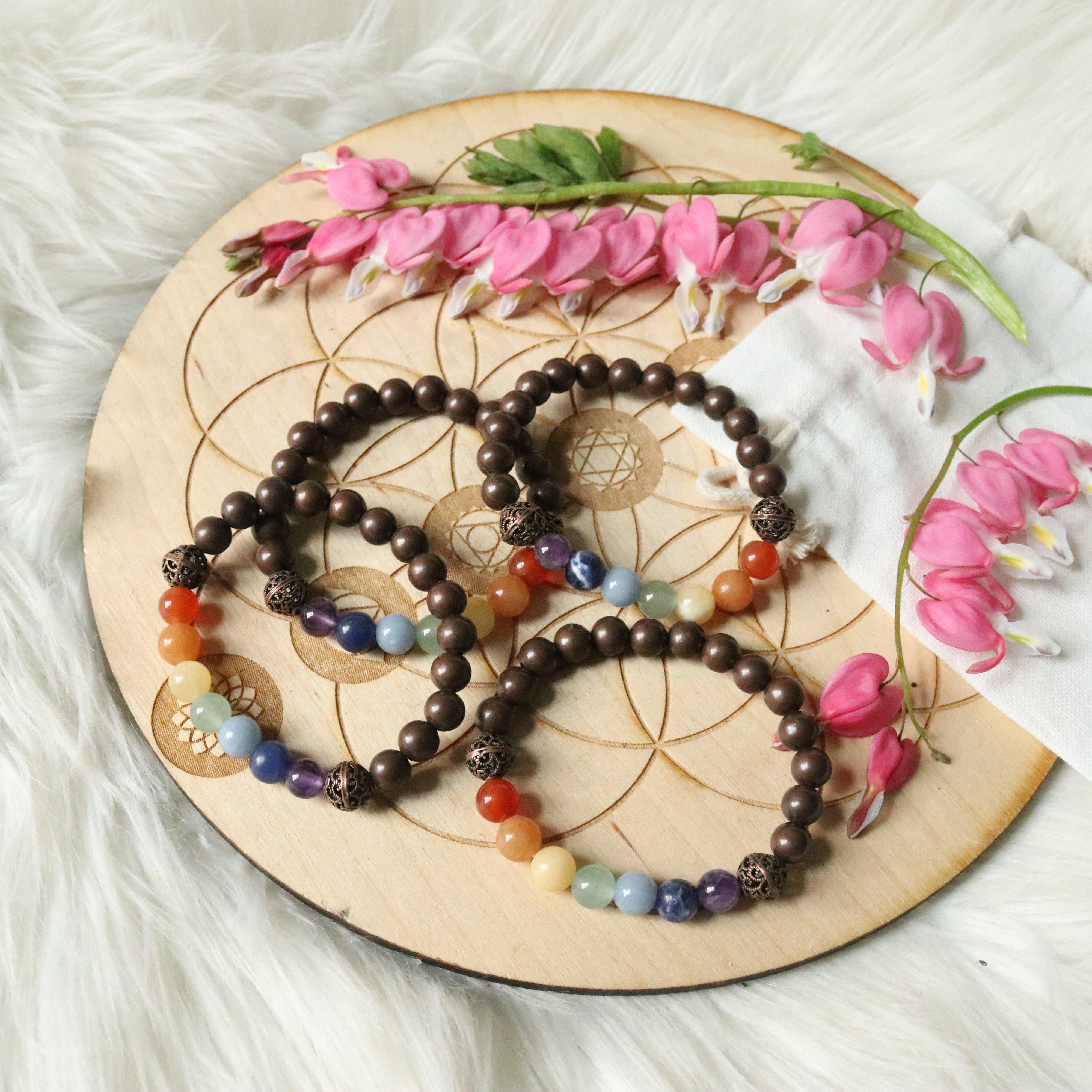 Copper Bracelet with Chakra Stones ~ Stretchy Cord - Earth Family Crystals