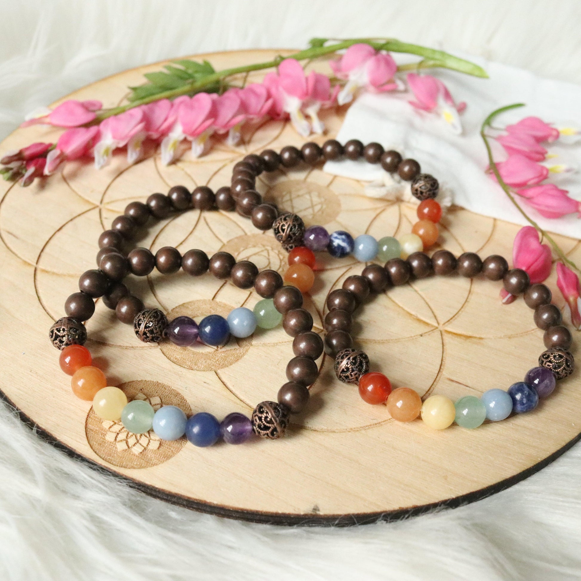 Copper Bracelet with Chakra Stones ~ Stretchy Cord - Earth Family Crystals