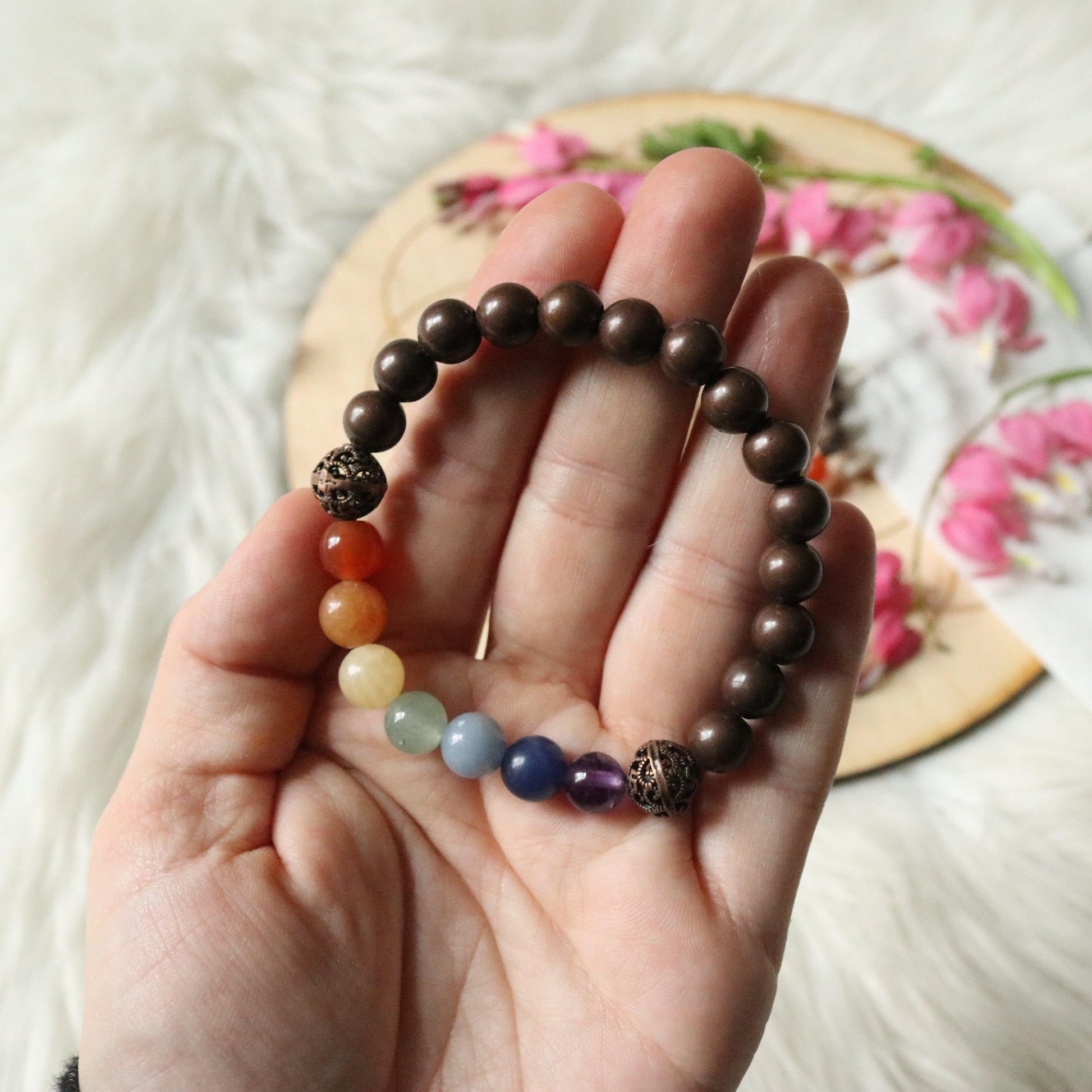 Copper Bracelet with Chakra Stones ~ Stretchy Cord - Earth Family Crystals
