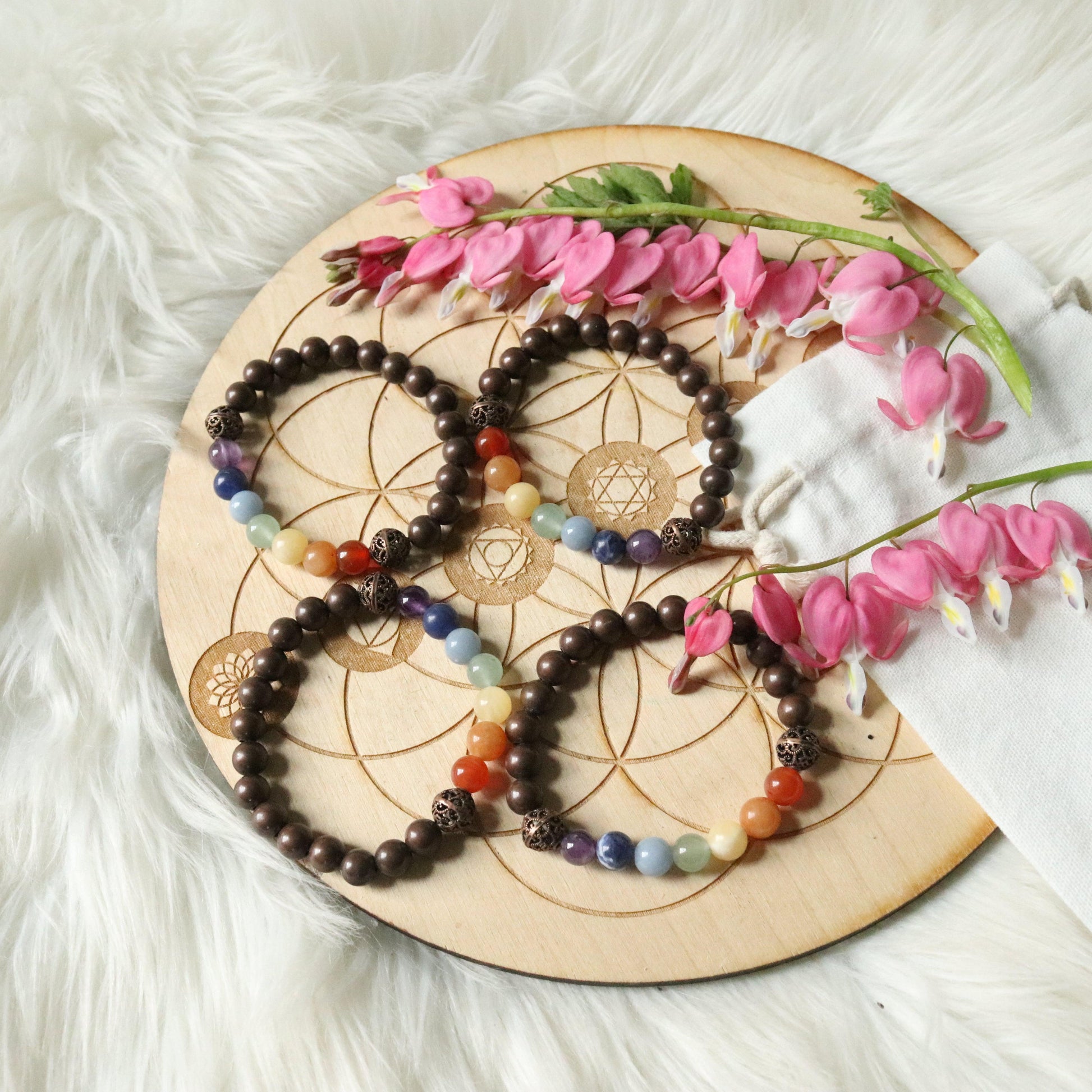 Copper Bracelet with Chakra Stones ~ Stretchy Cord - Earth Family Crystals