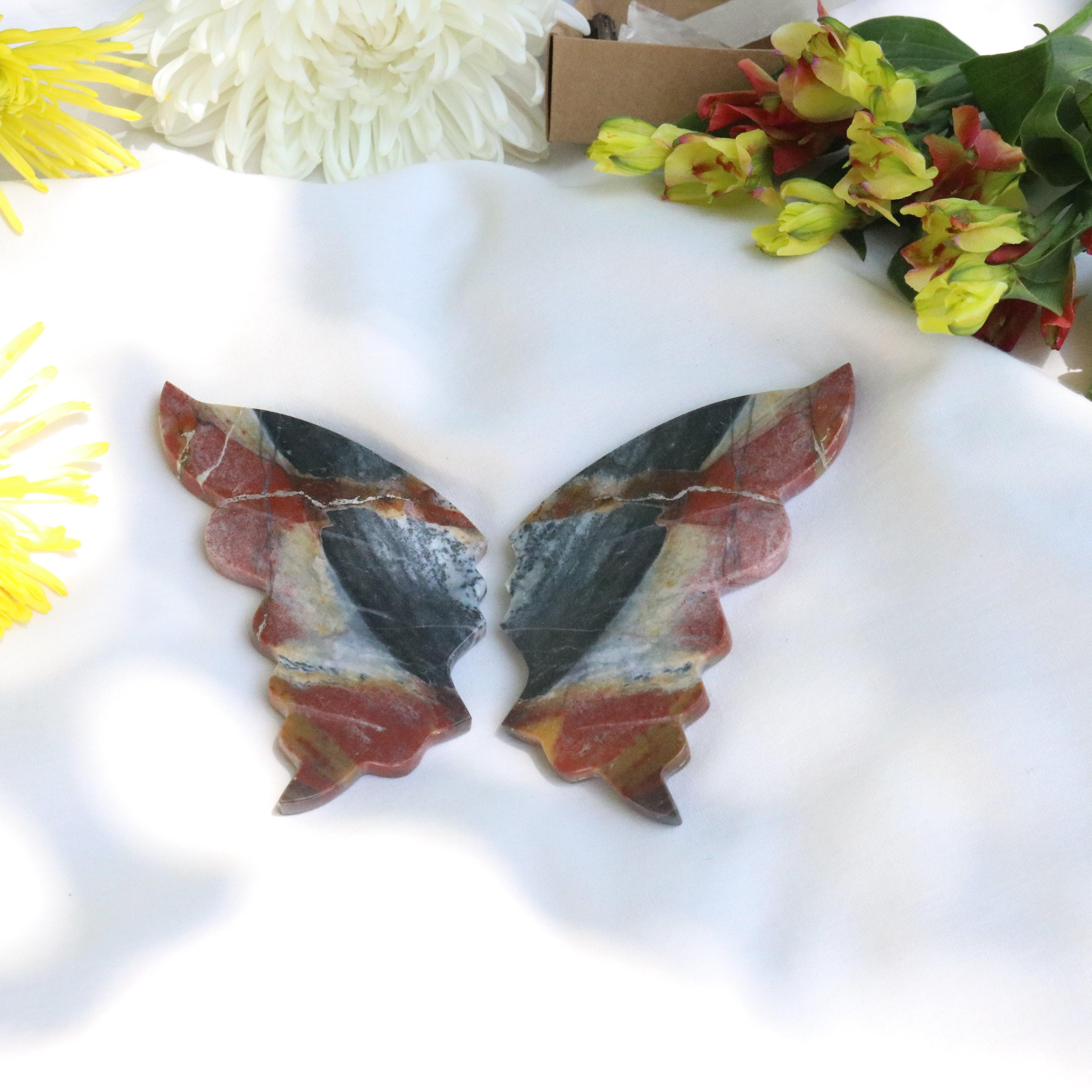 Carved Red Jasper Butterfly Wings Set from Indonesia~ Root Chakra Energy Flow - Earth Family Crystals
