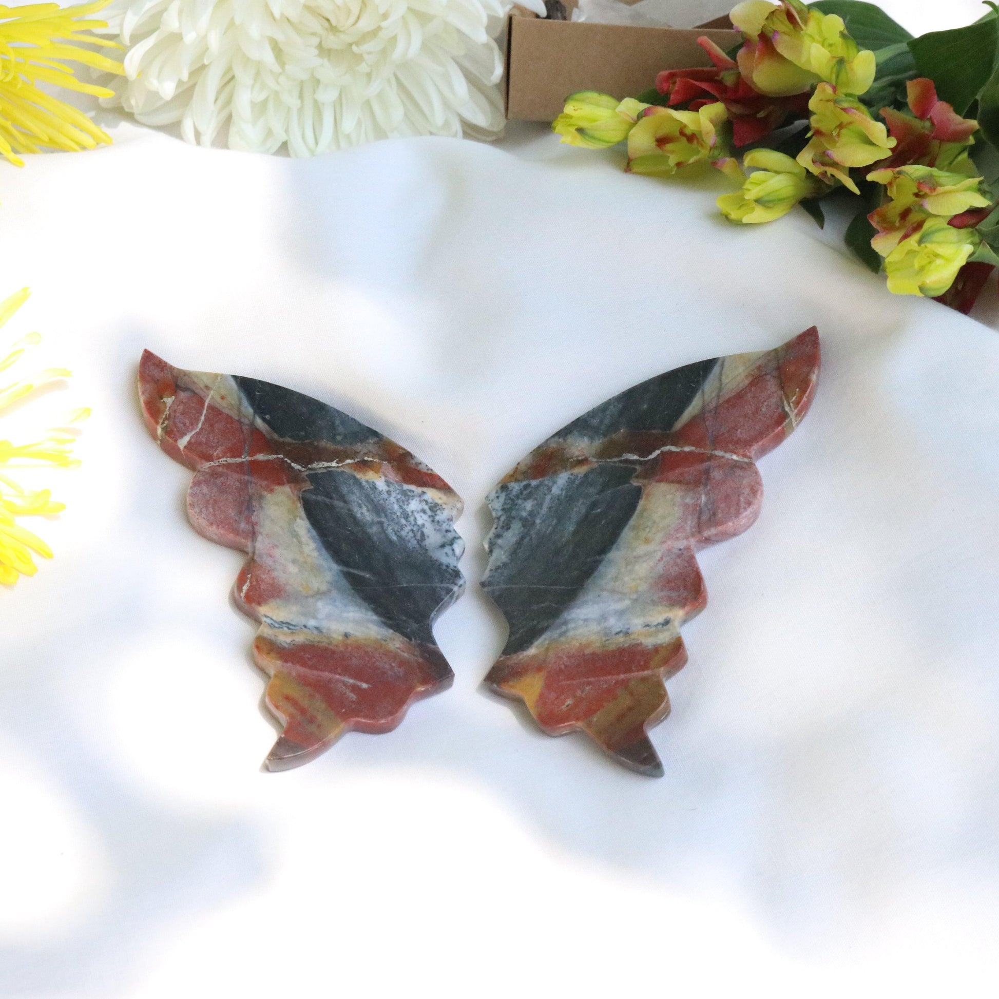 Carved Red Jasper Butterfly Wings Set from Indonesia~ Root Chakra Energy Flow - Earth Family Crystals