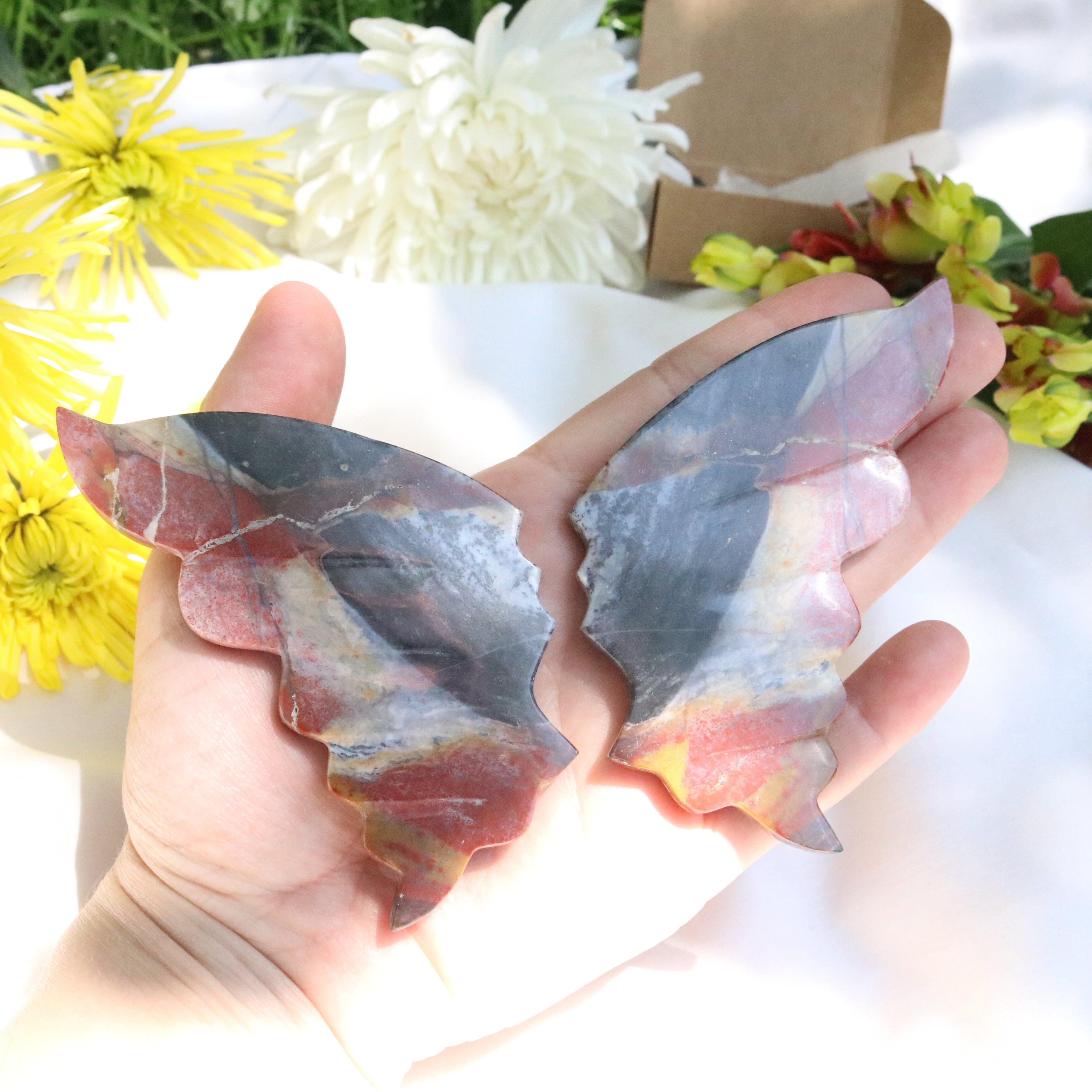 Carved Red Jasper Butterfly Wings Set from Indonesia~ Root Chakra Energy Flow - Earth Family Crystals