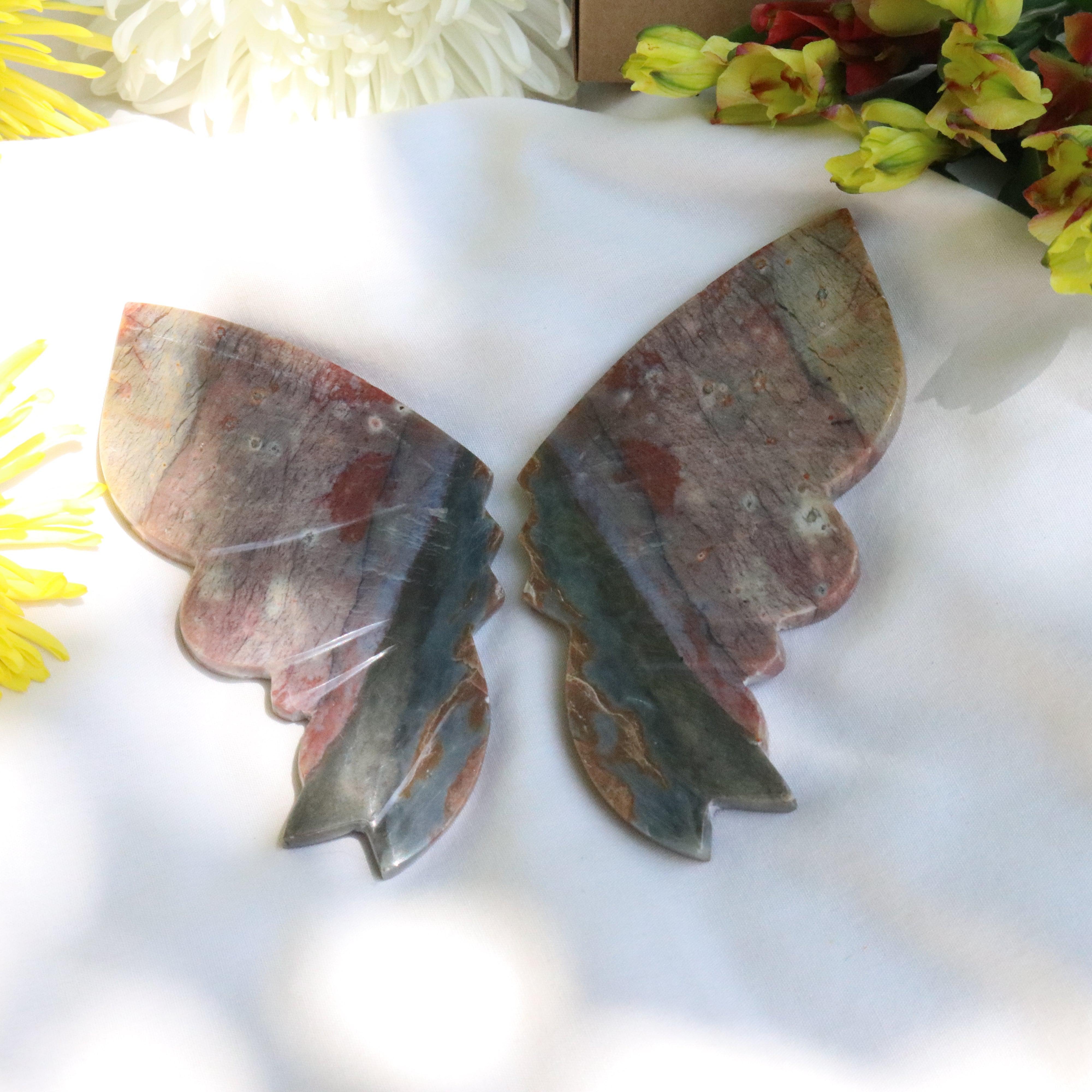 Carved Red Jasper Butterfly Wings from Indonesia~ Root Chakra Energy Flow - Earth Family Crystals